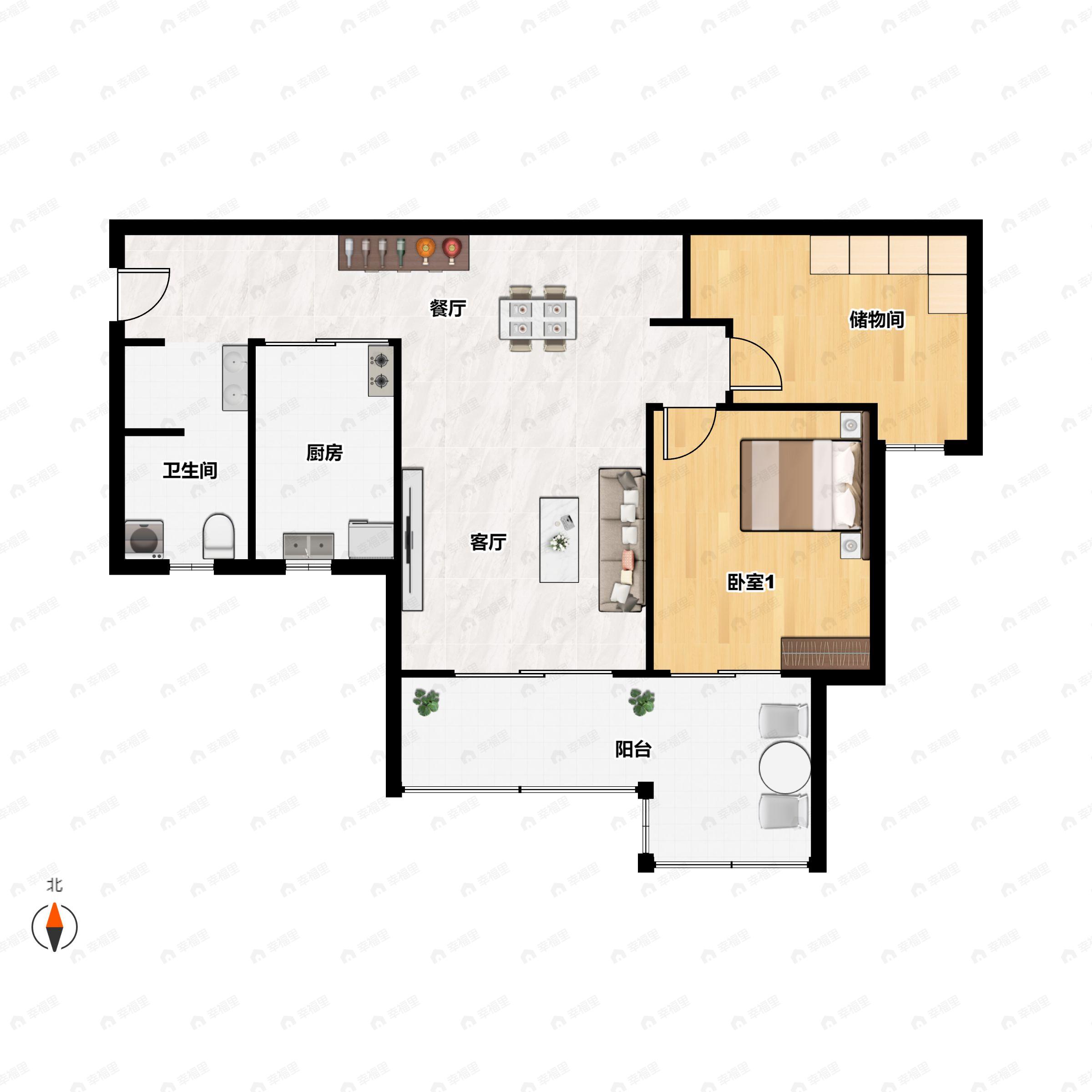 2室2厅1卫建面81m²南户型图