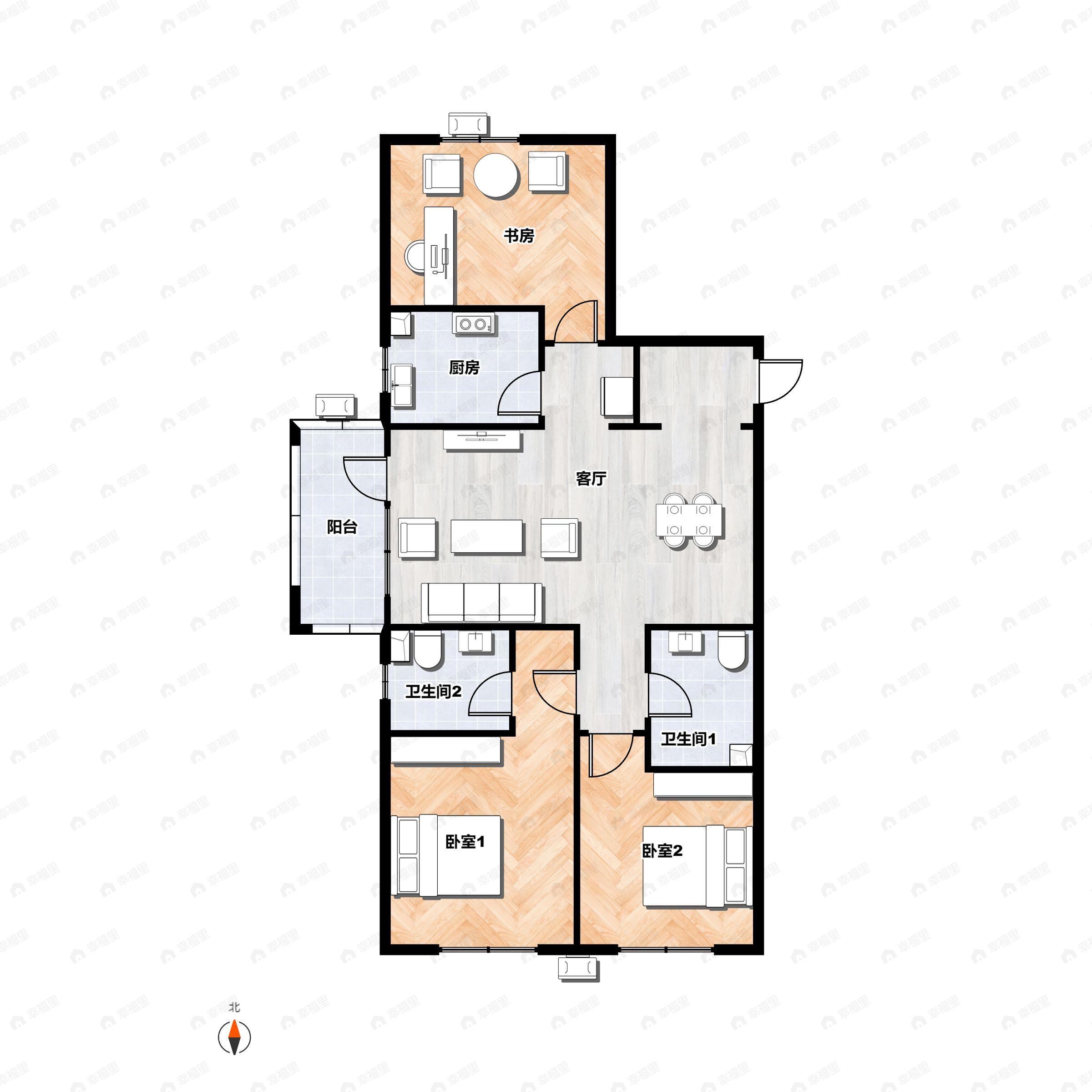 3室2厅2卫建面121平户型图