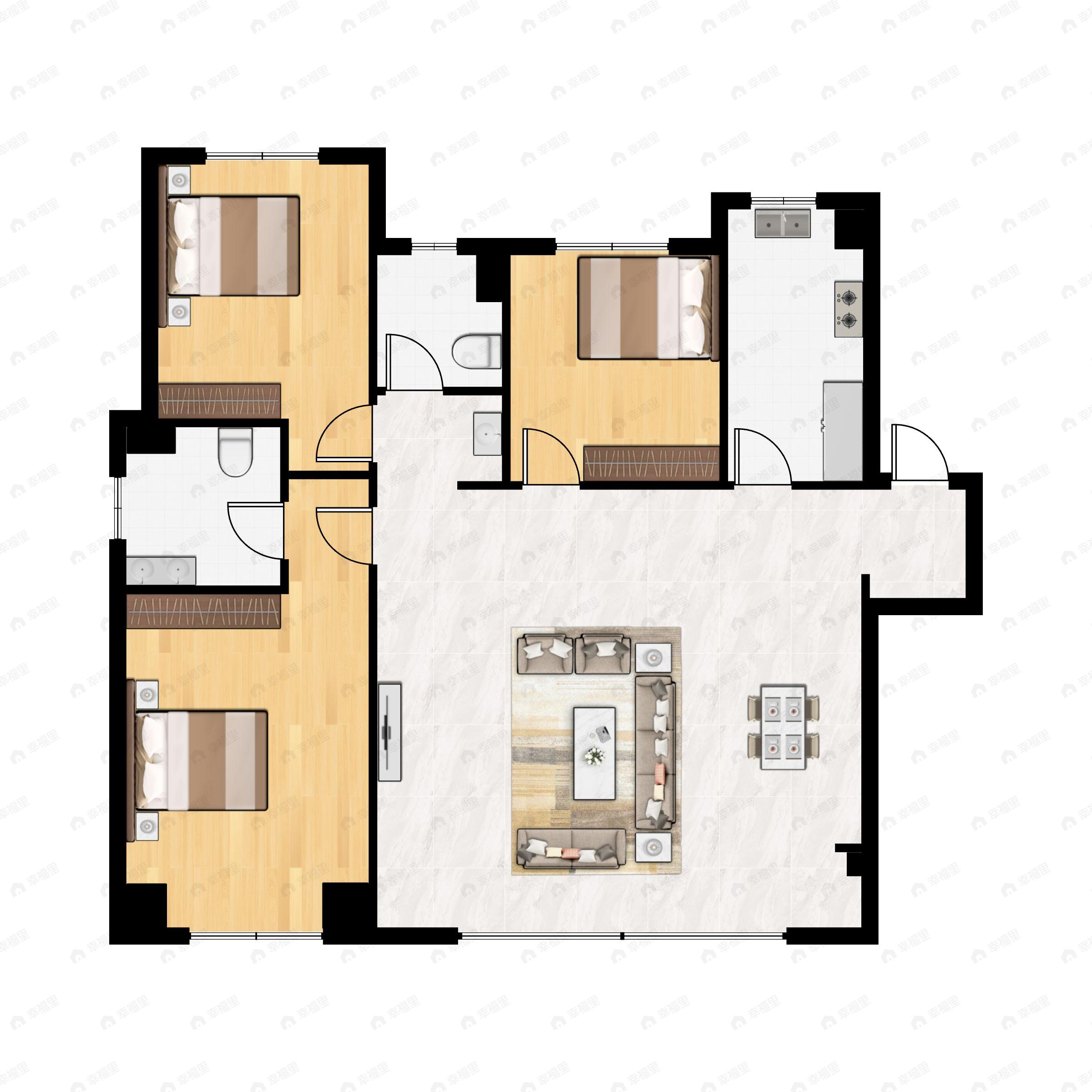 绿地城二期3室2厅2卫户型图