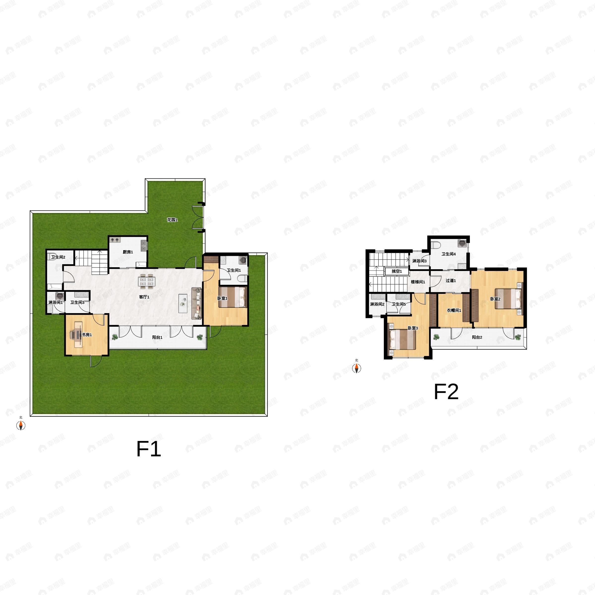 4室2厅4卫建面142平南|北户型图