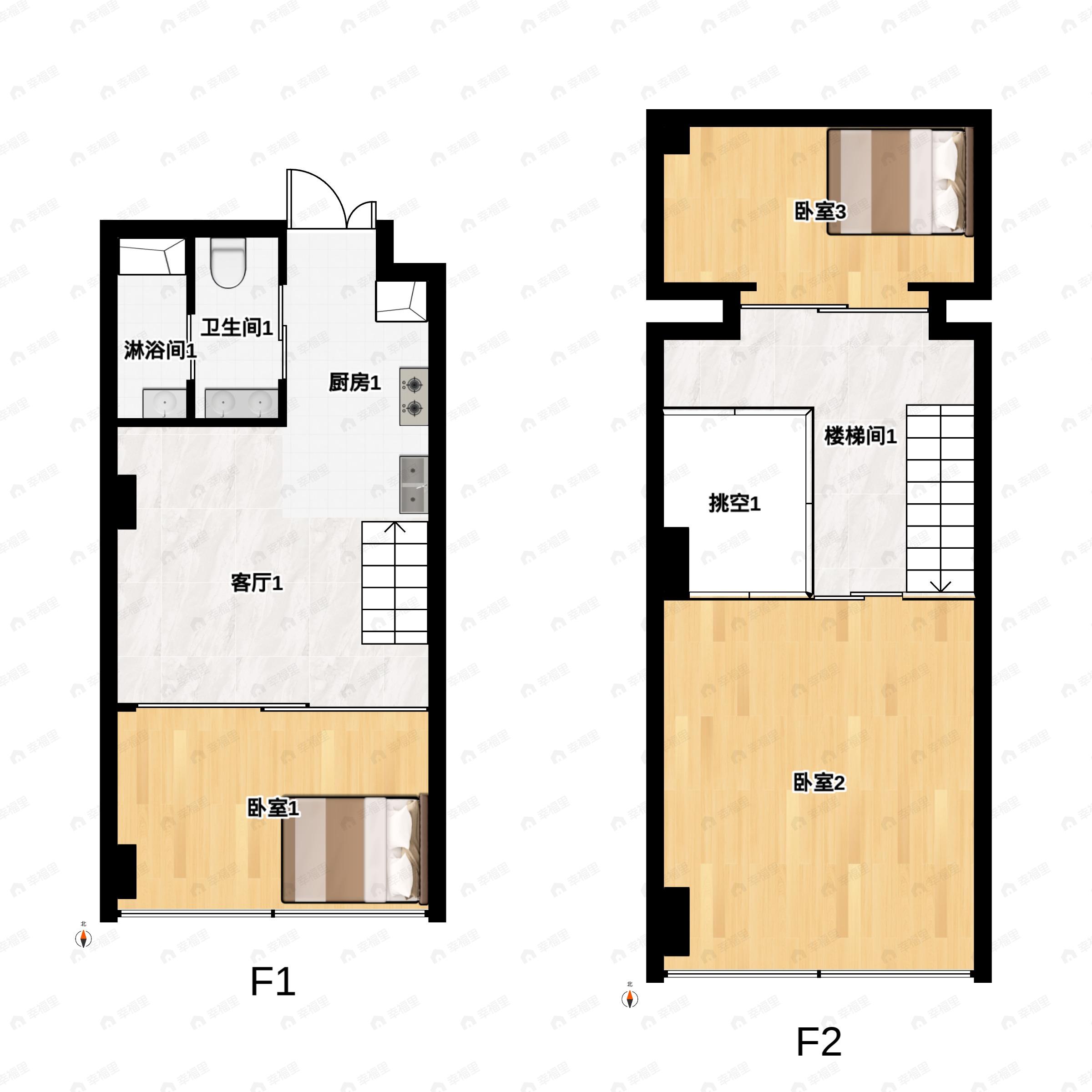 3室1厅1卫建面57平户型图