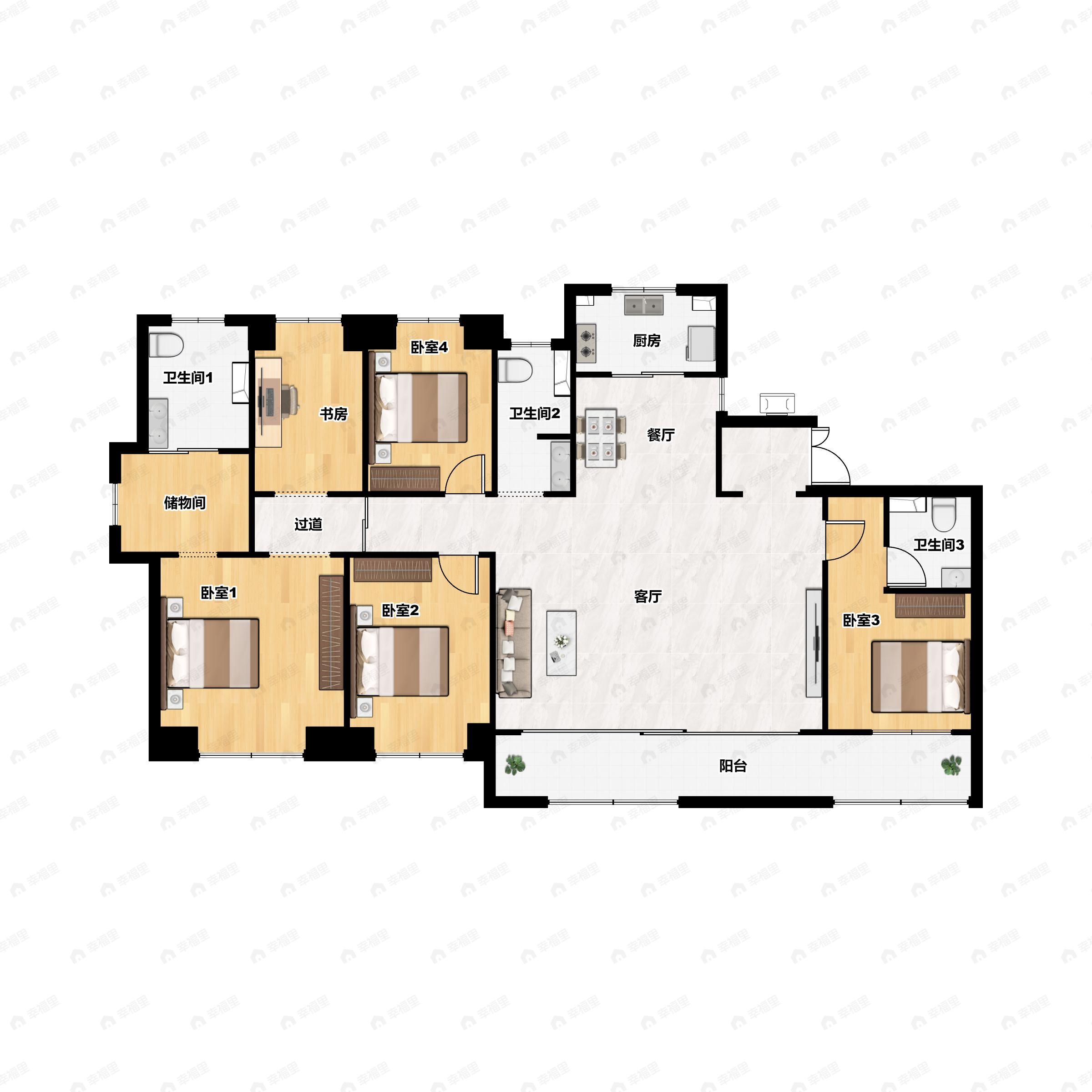 4室2厅3卫建面190平户型图
