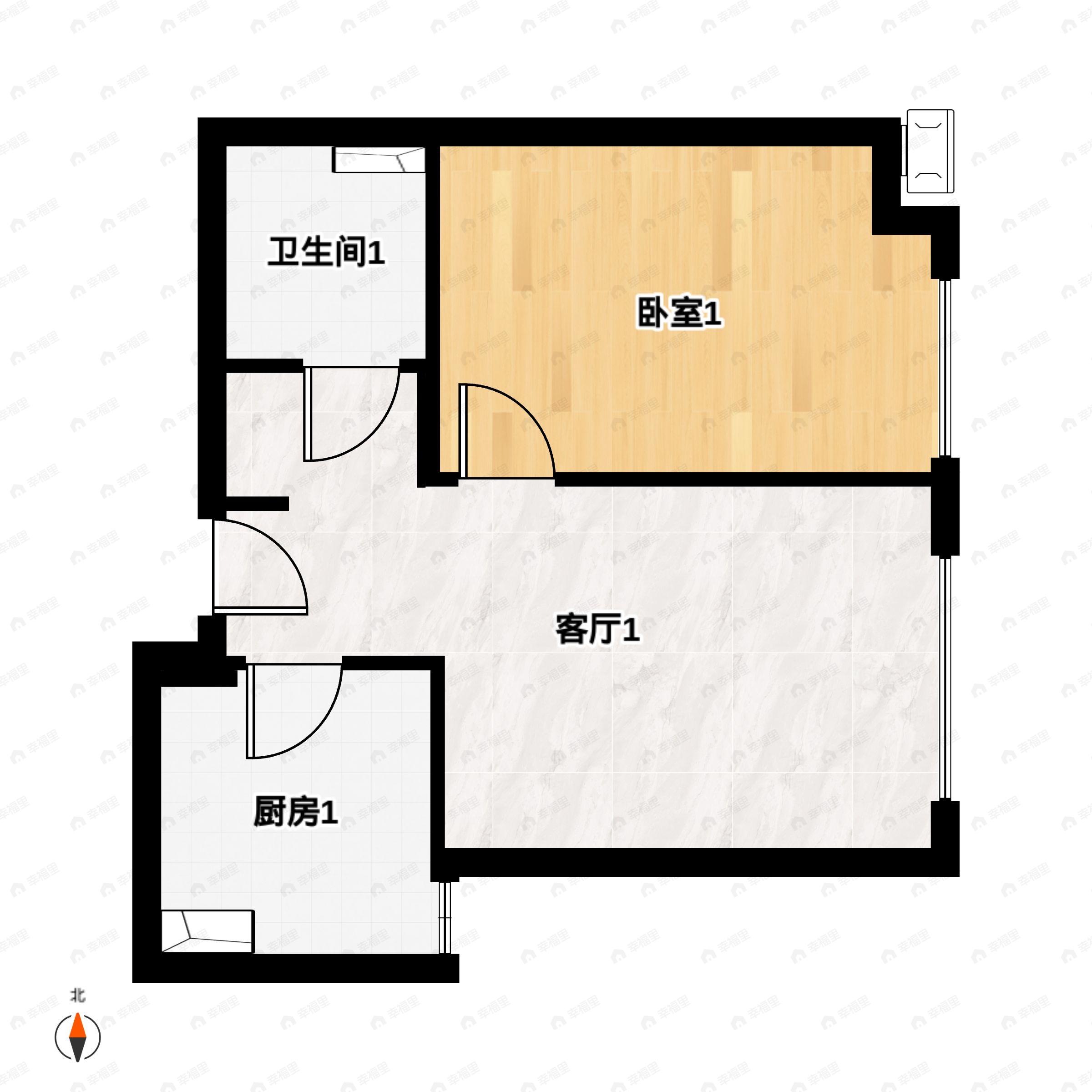 1室2厅1卫建面54平户型图