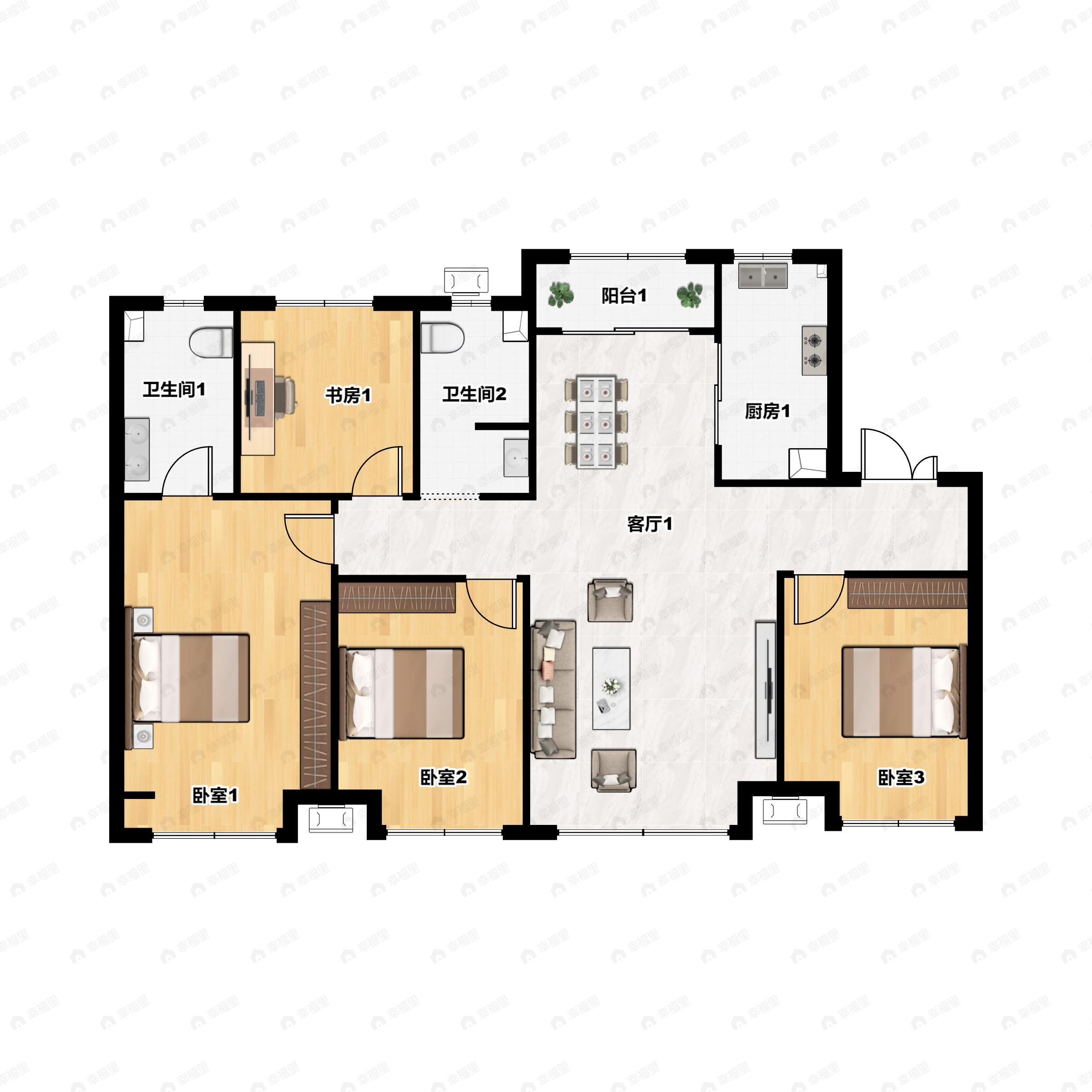 黄冈学府城4室2厅2卫户型图