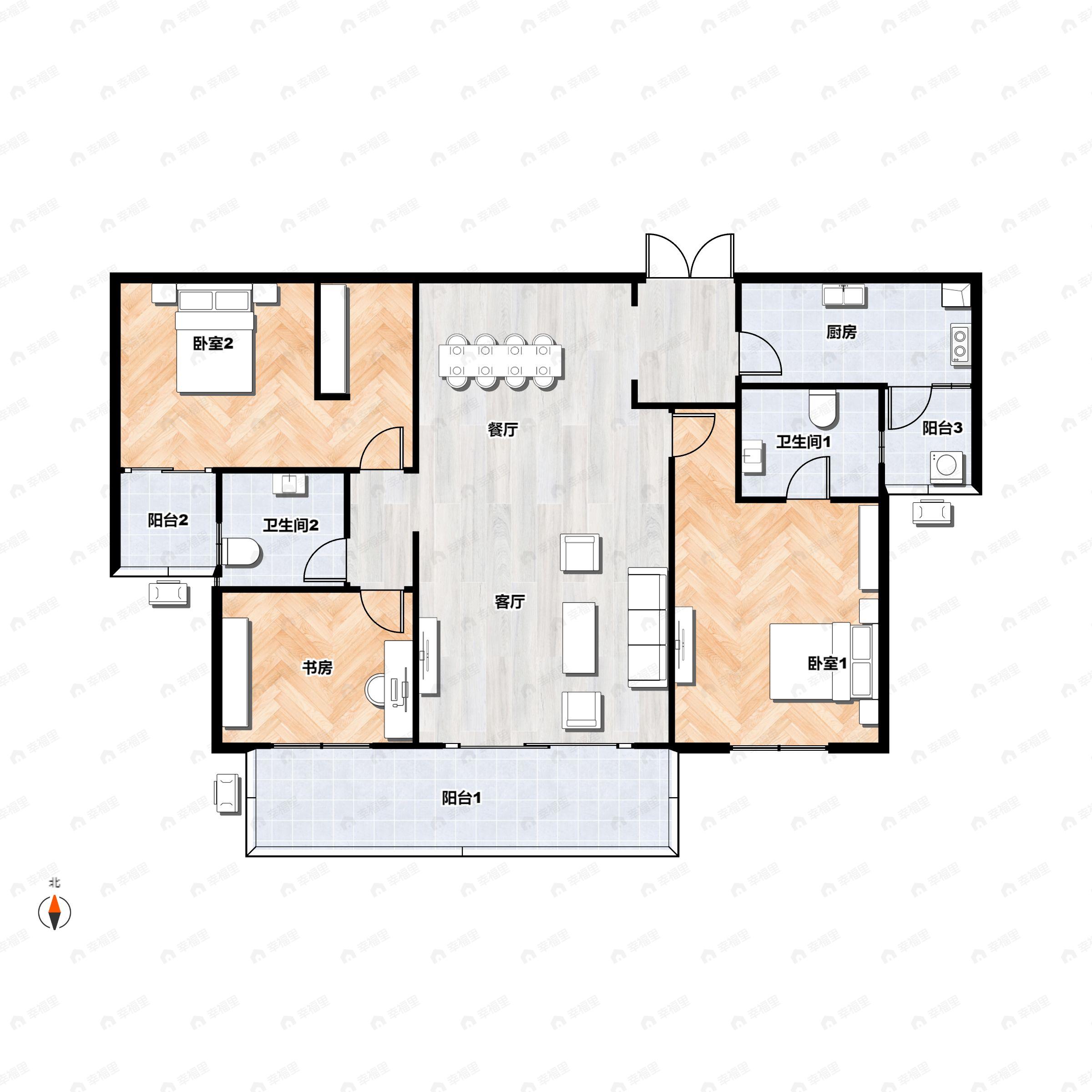 3室2厅2卫建面144平户型图