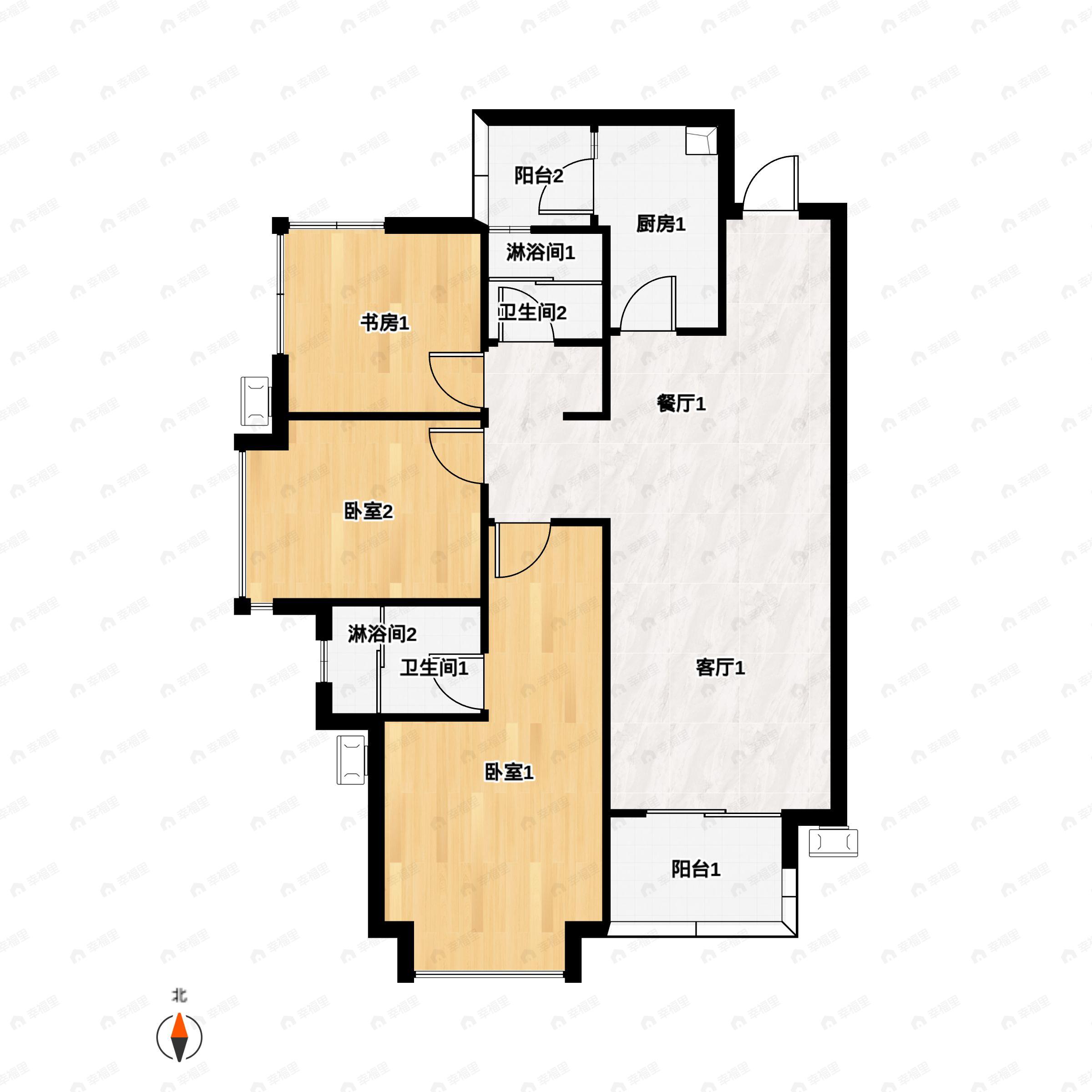 3室2厅2卫建面115平户型图