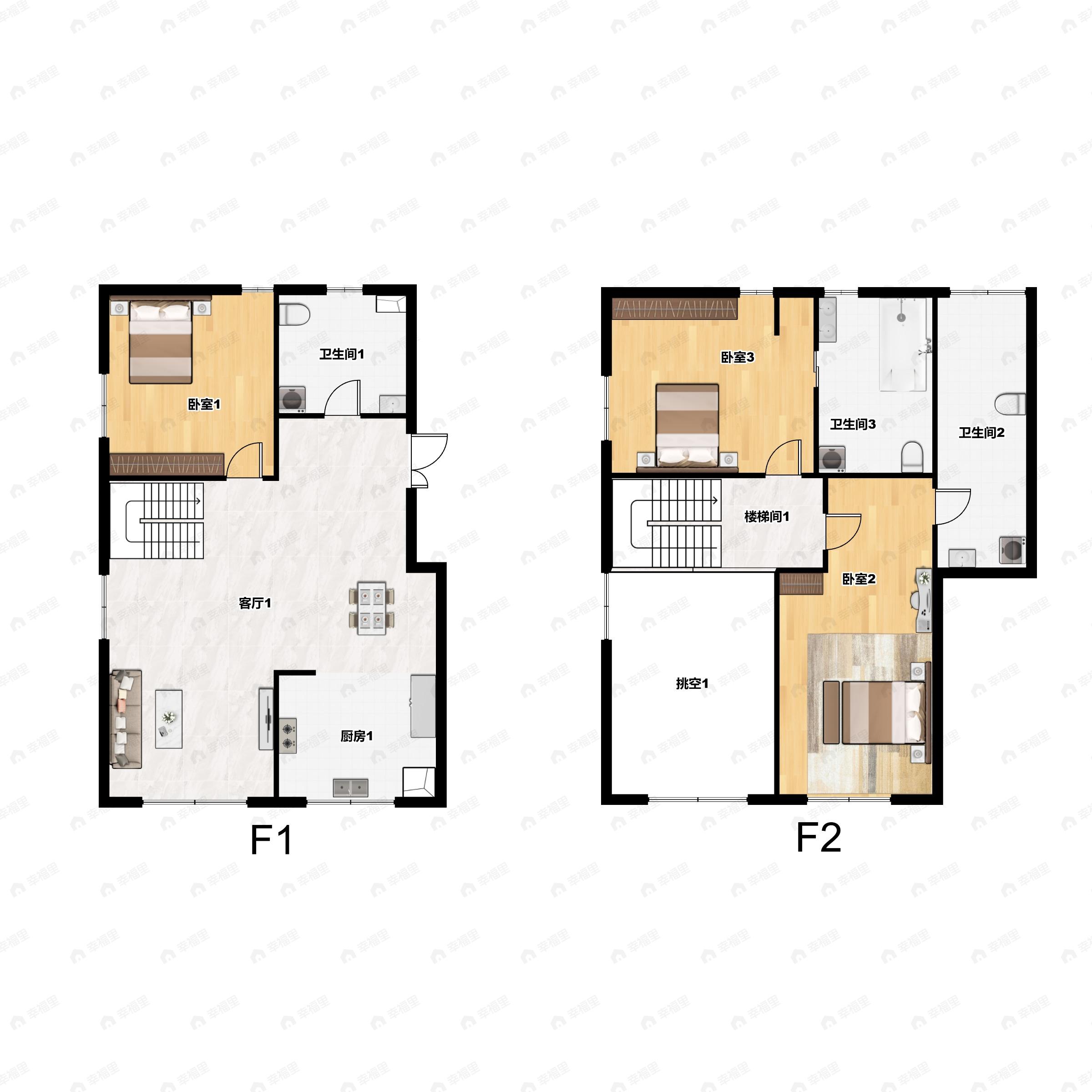 3室2厅3卫建面150平户型图