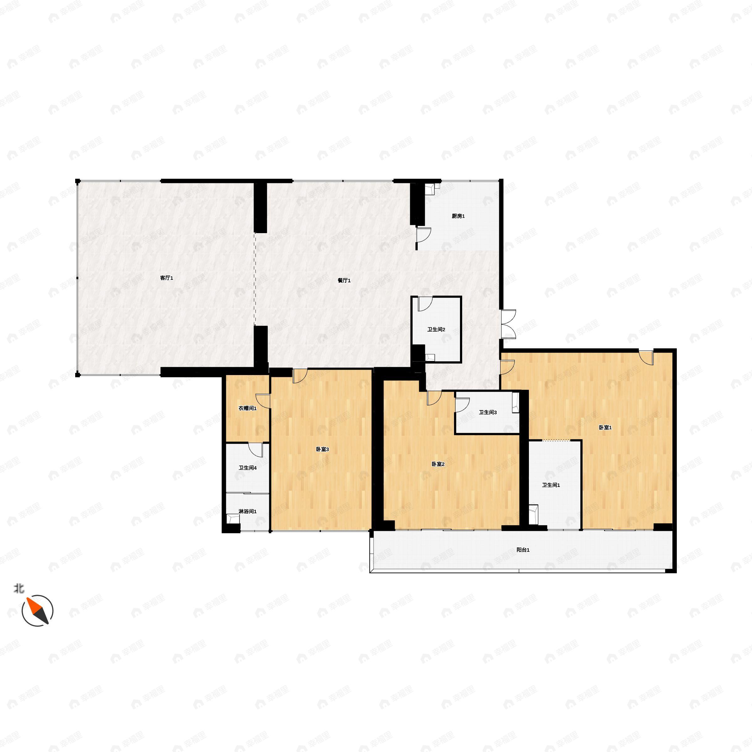 3室2厅4卫建面439平东南户型图