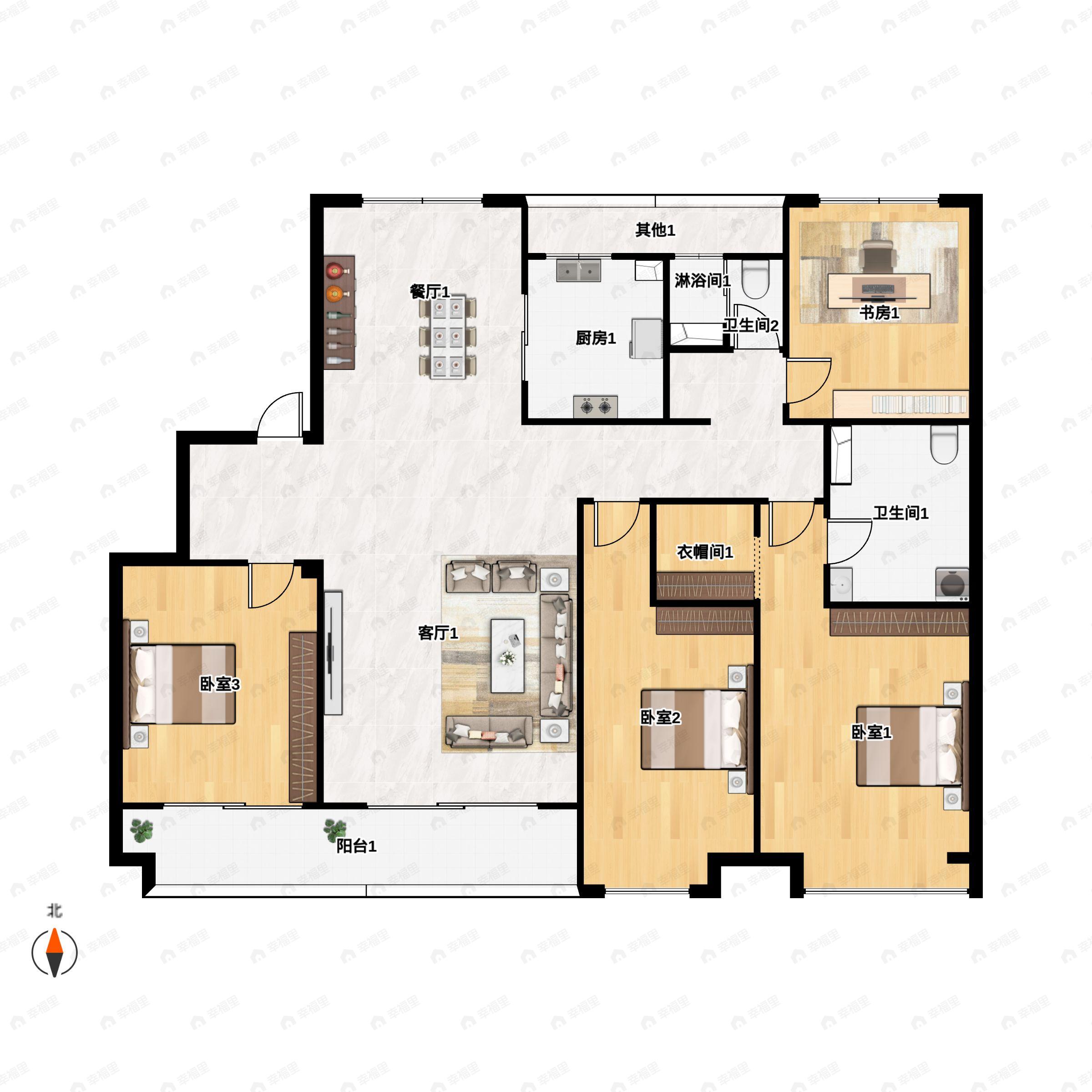4室2厅2卫建面160平南户型图