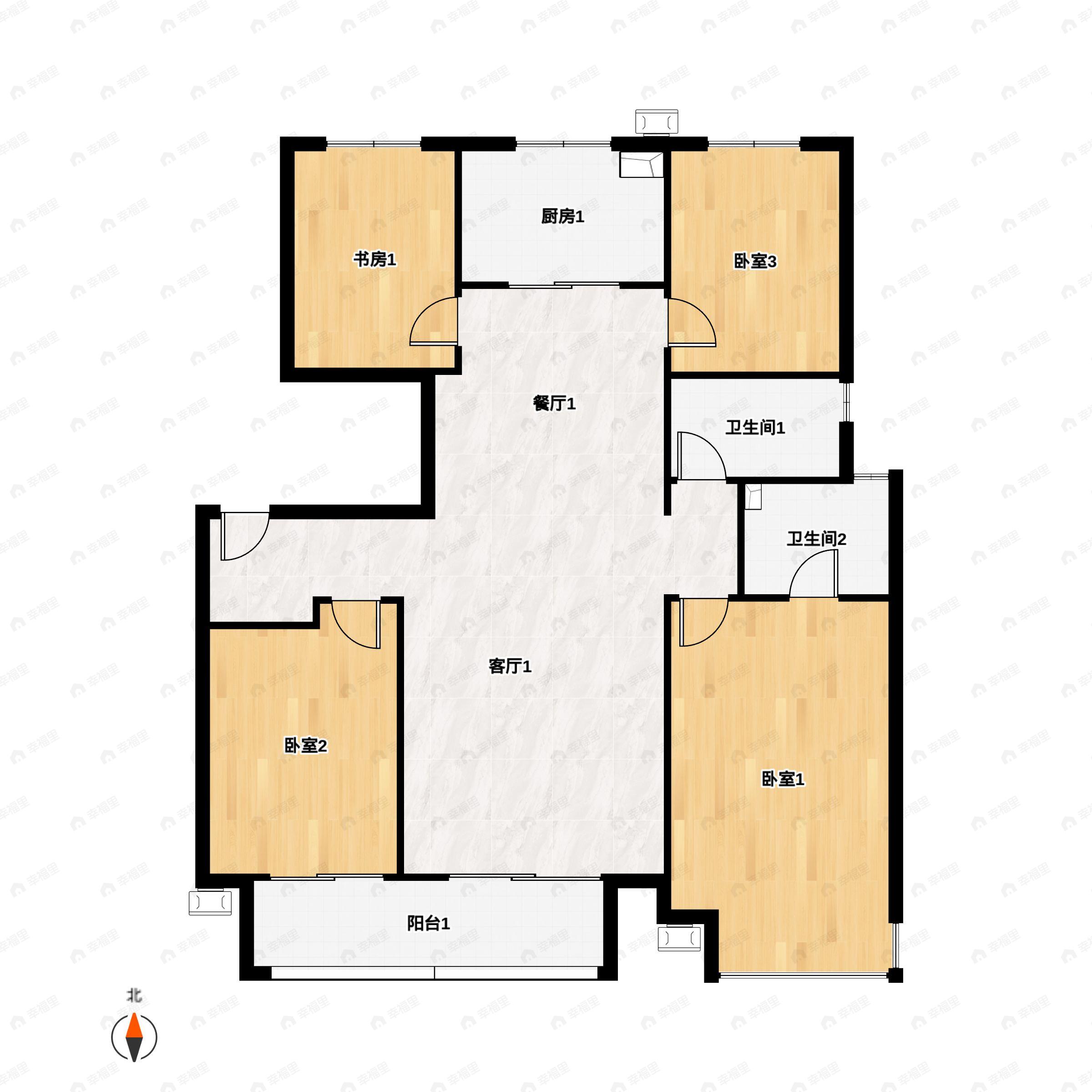 4室2厅2卫建面142平南|北户型图