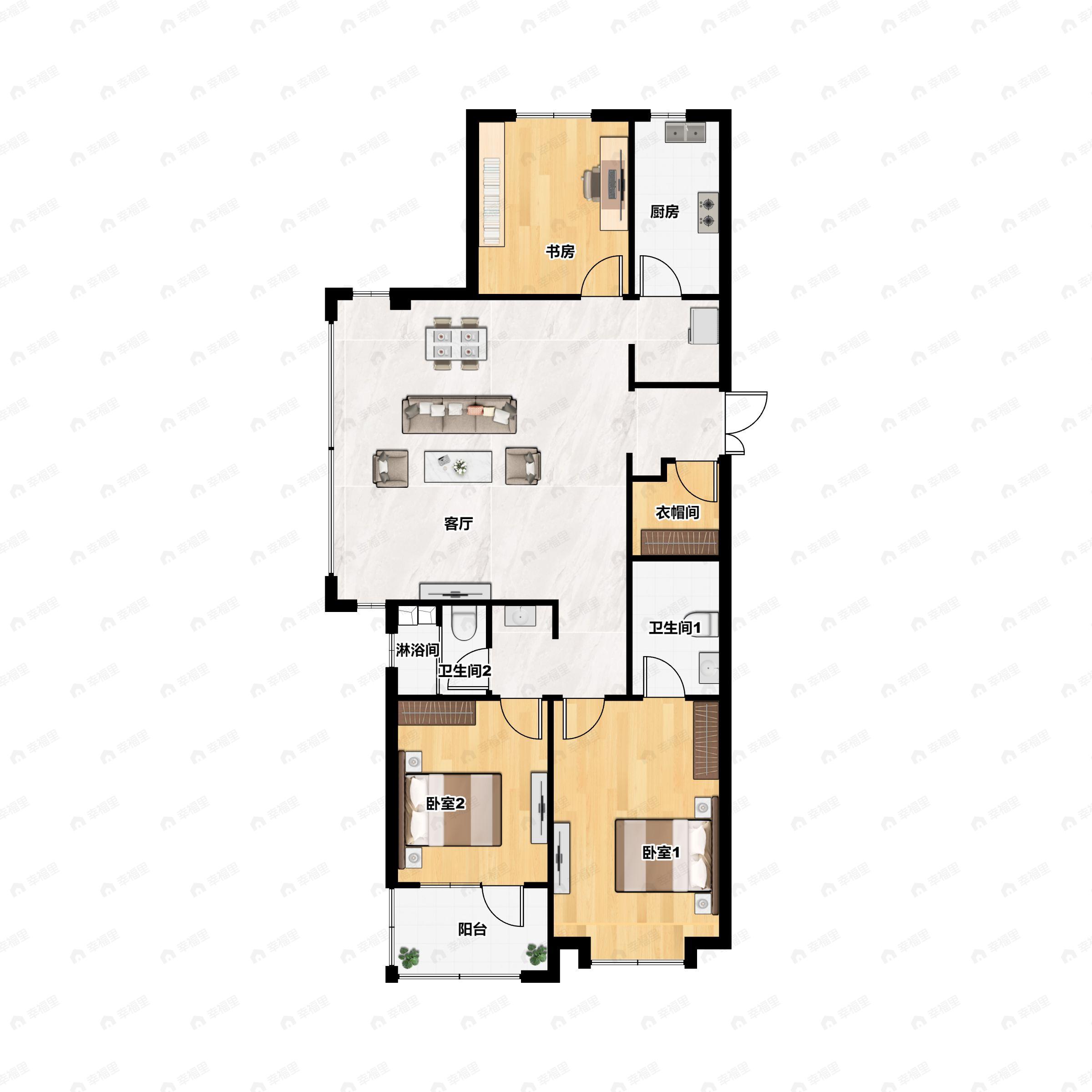 3室2厅2卫建面133平户型图