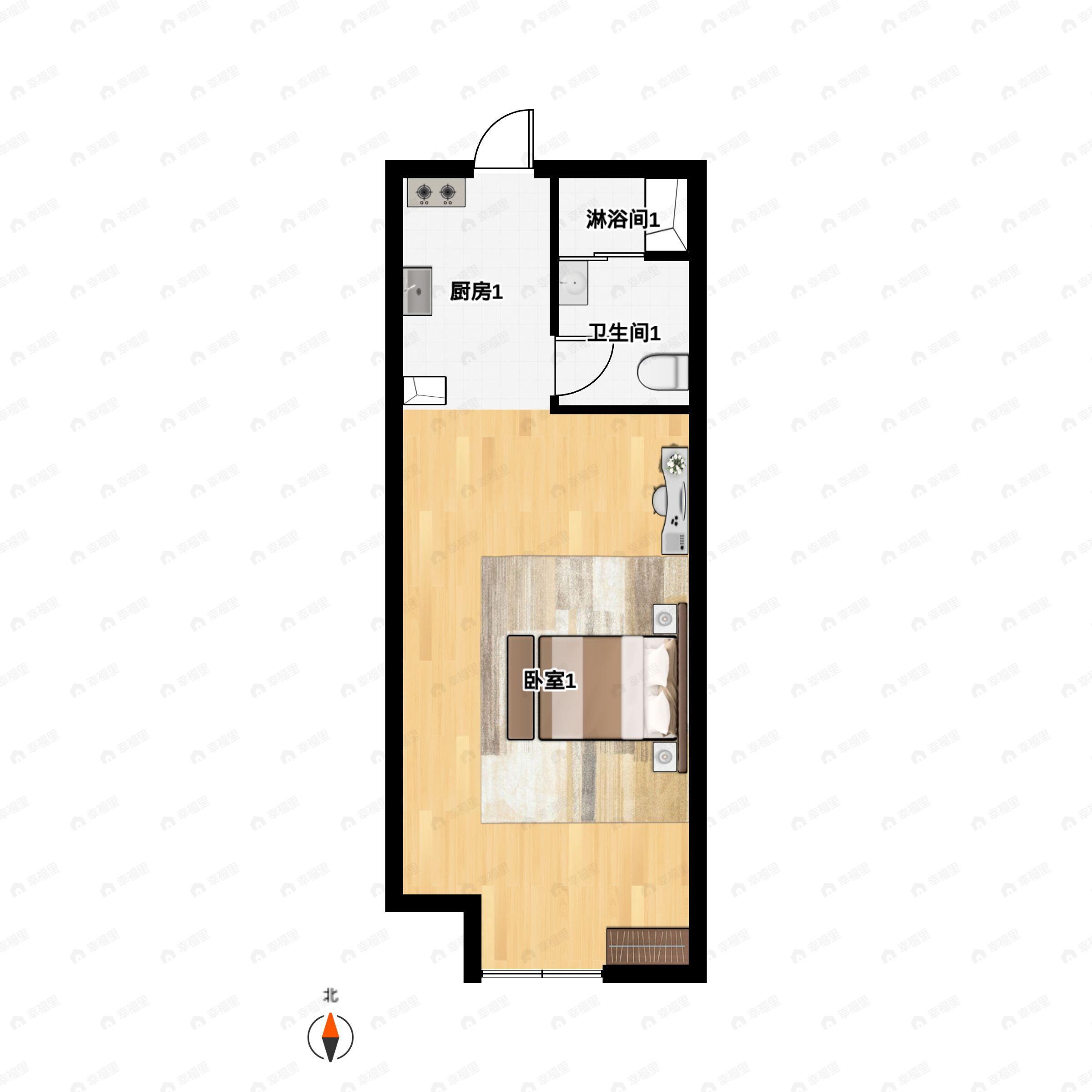 1室1厅1卫建面70m²西|南|东户型图