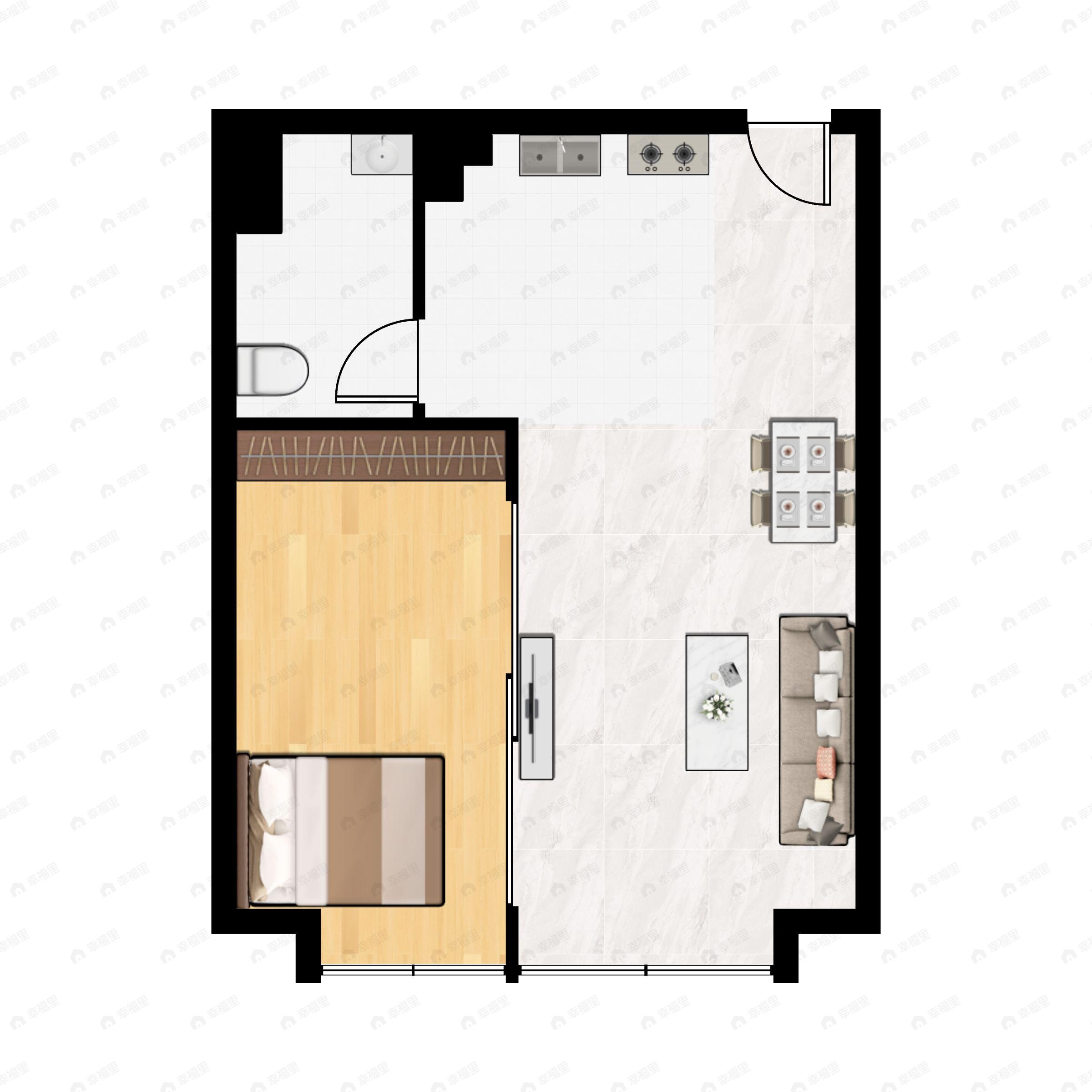 2室2厅1卫建面102m²户型图