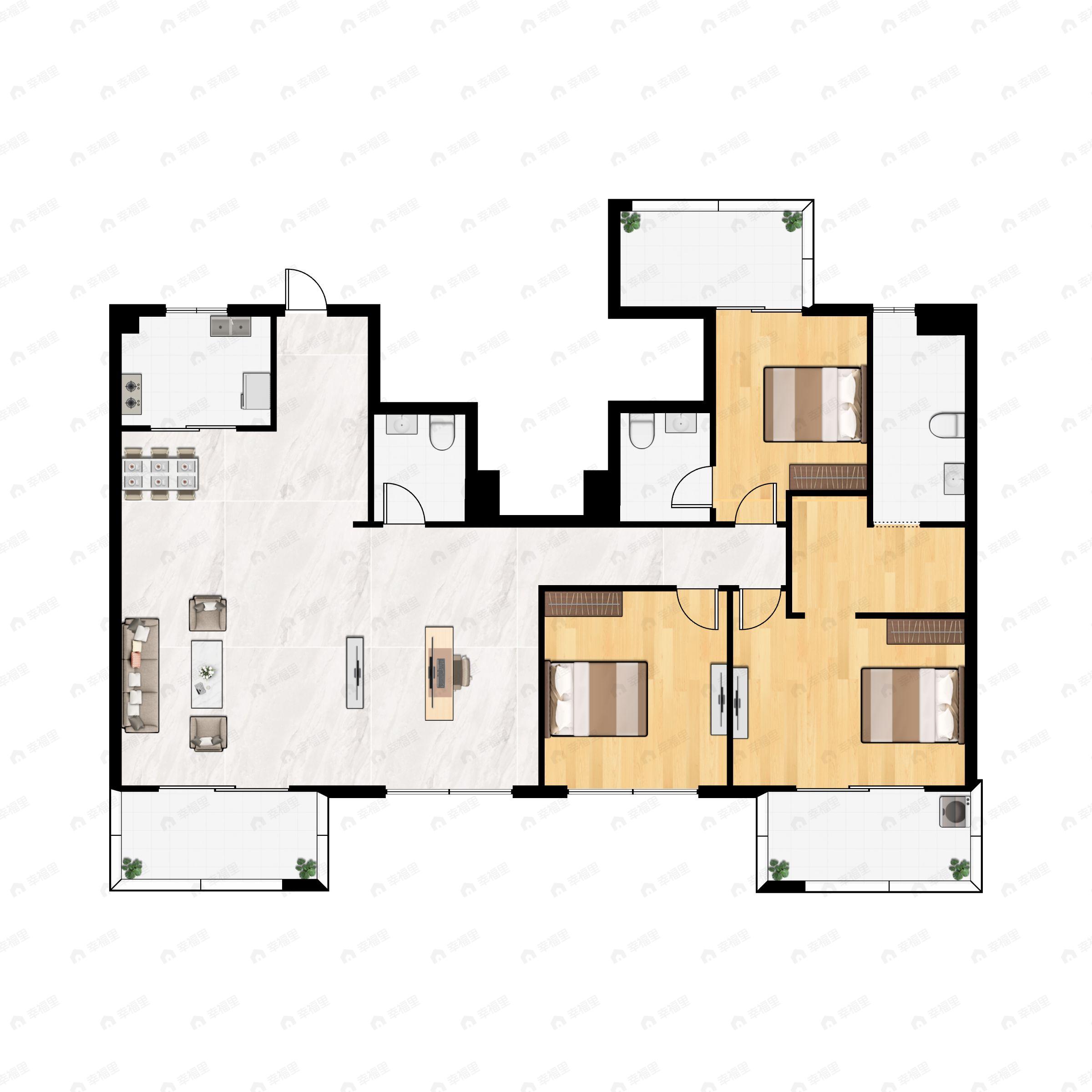 3室2厅3卫建面162m²西南户型图