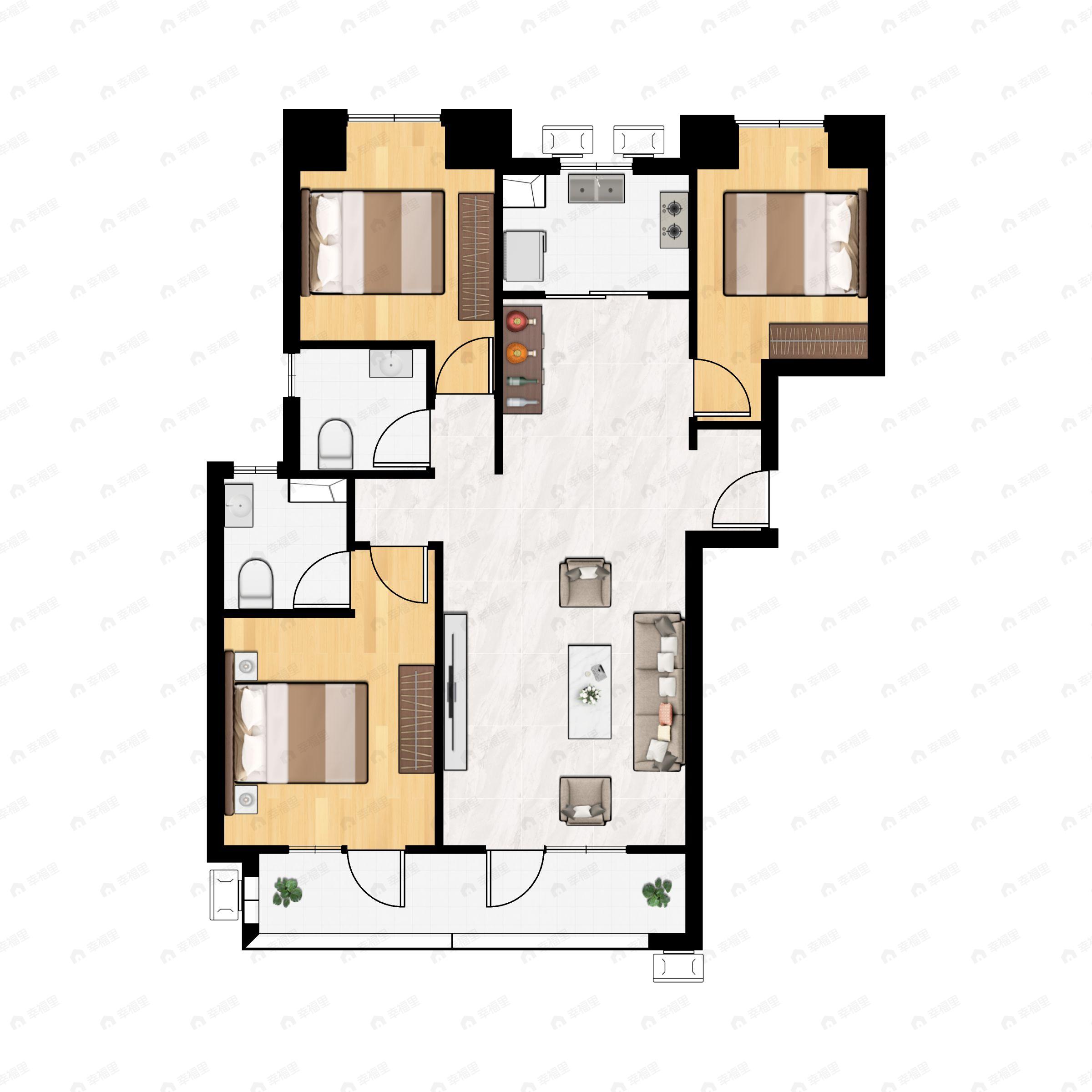 3室2厅2卫建面122平户型图