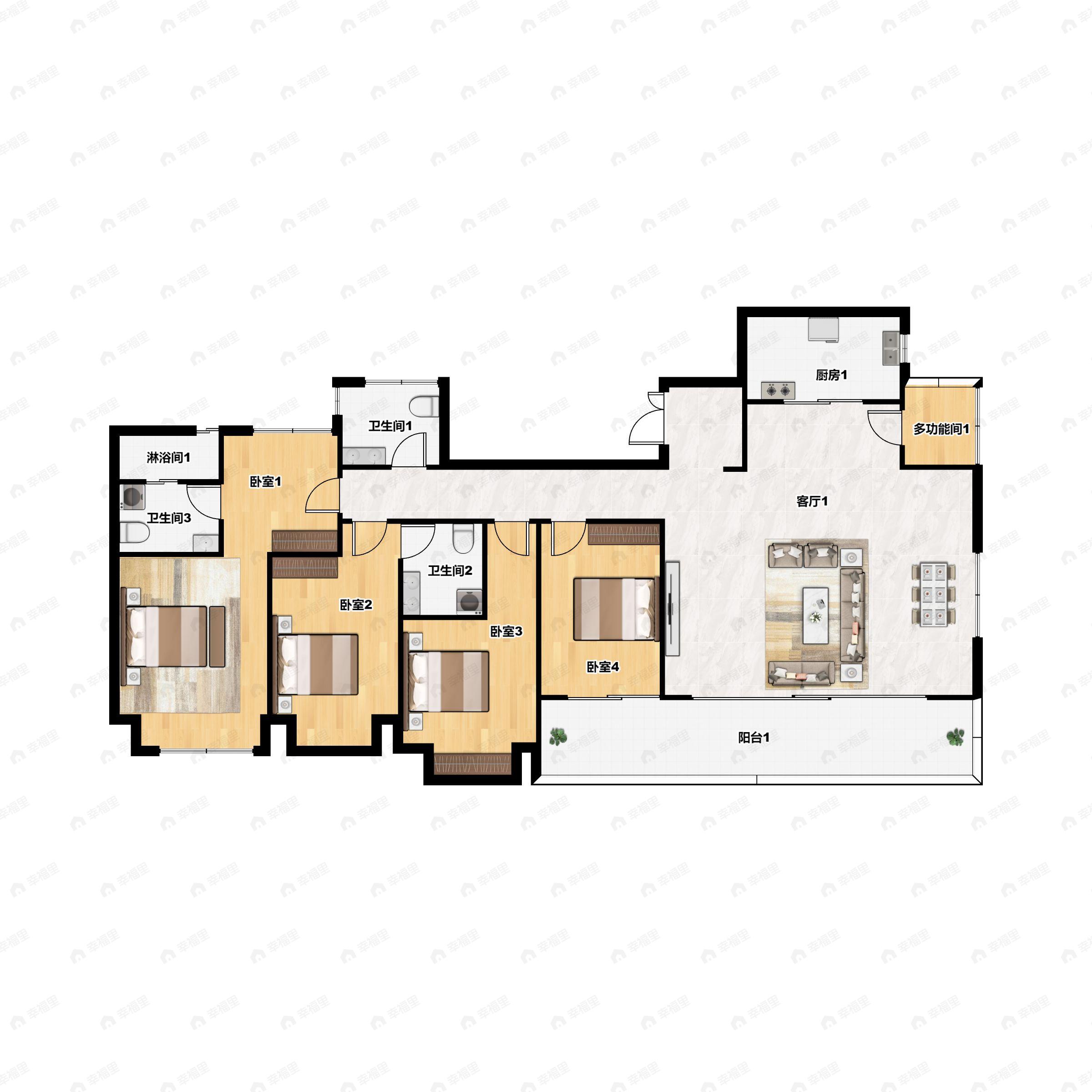 4室2厅3卫建面185平户型图