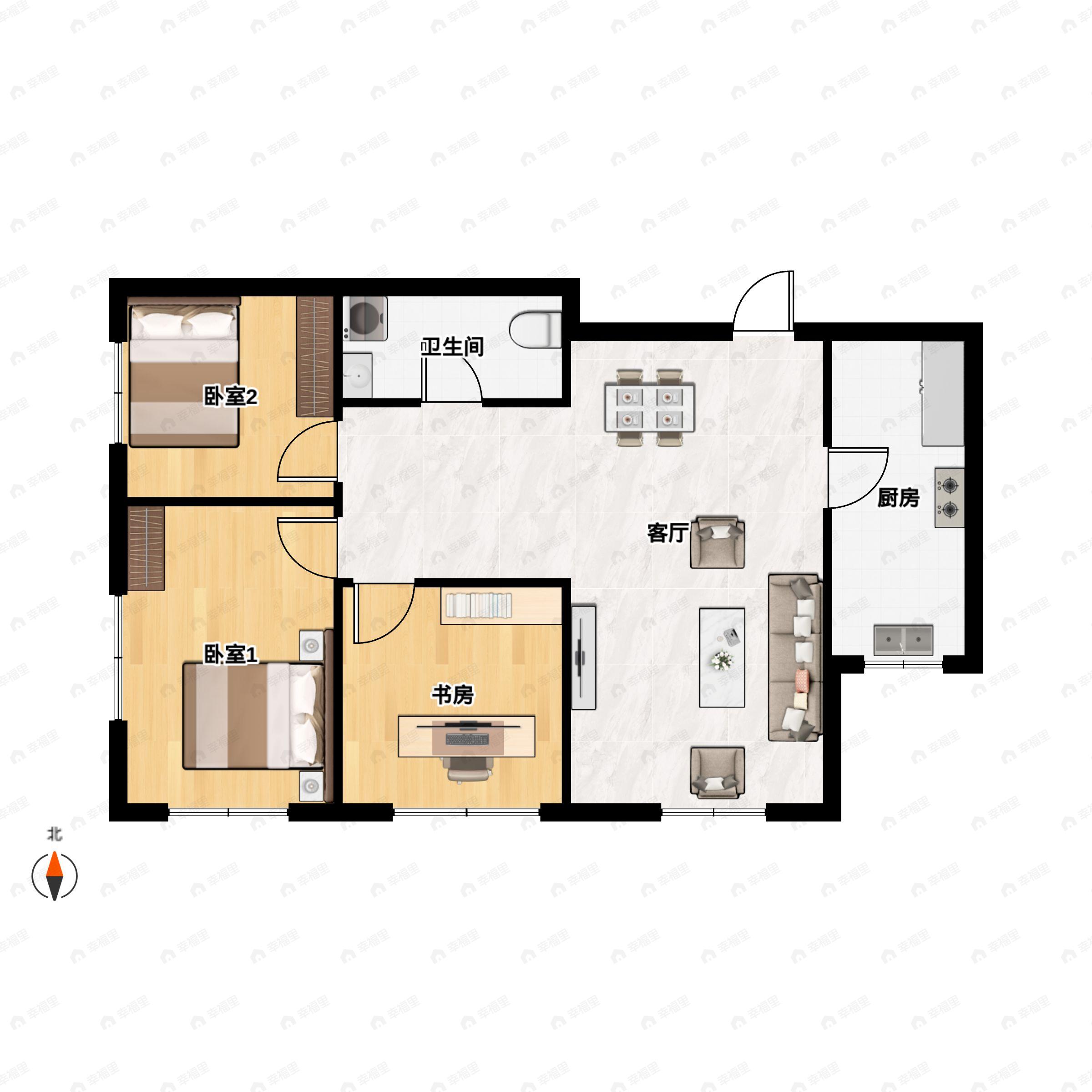 3室1厅1卫建面121平西南户型图