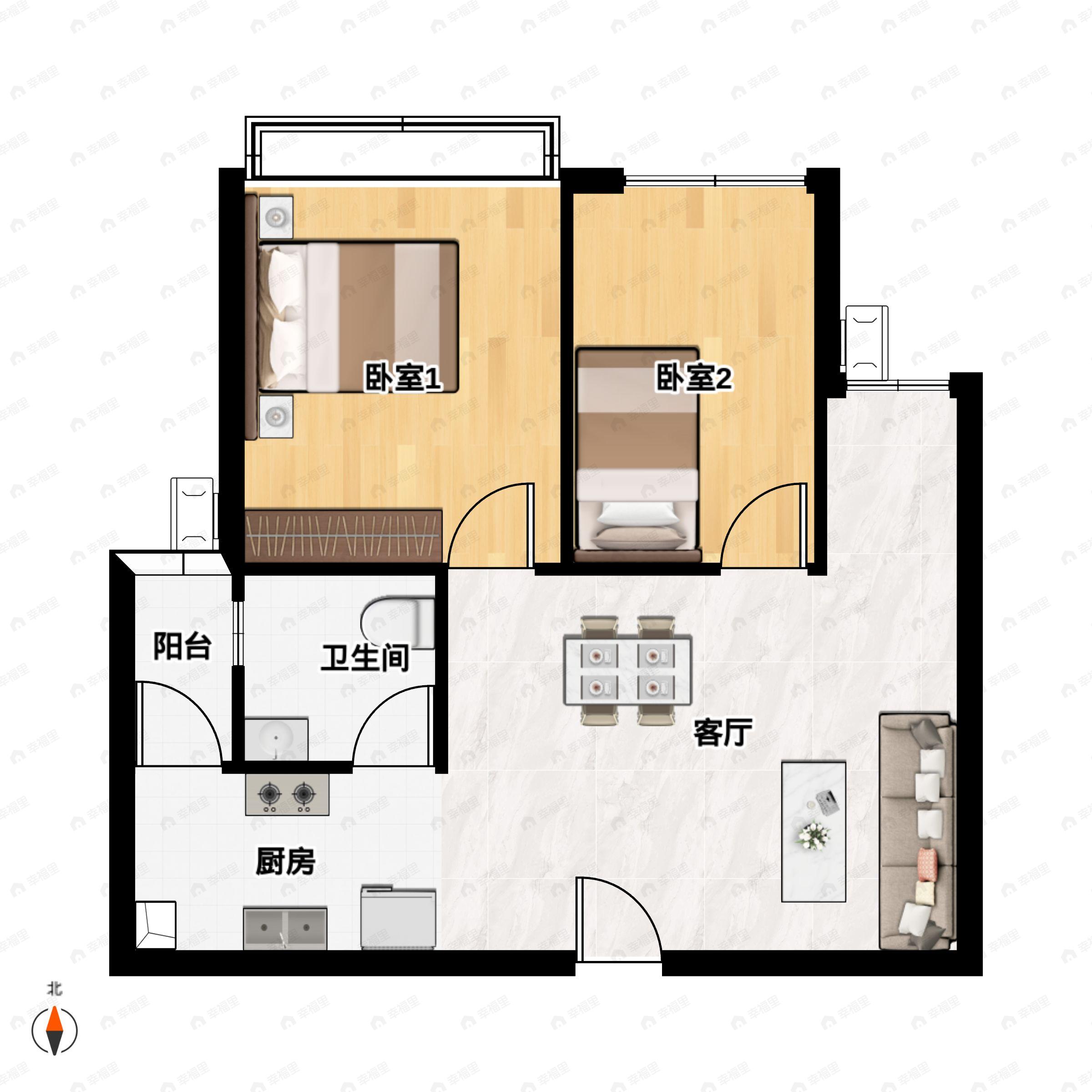 2室2厅1卫建面59平户型图
