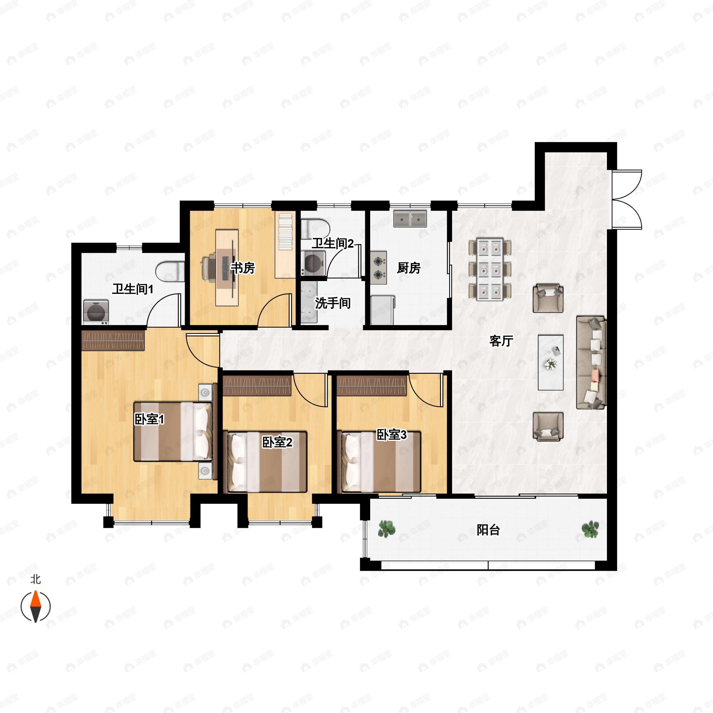 4室2厅2卫建面142平户型图