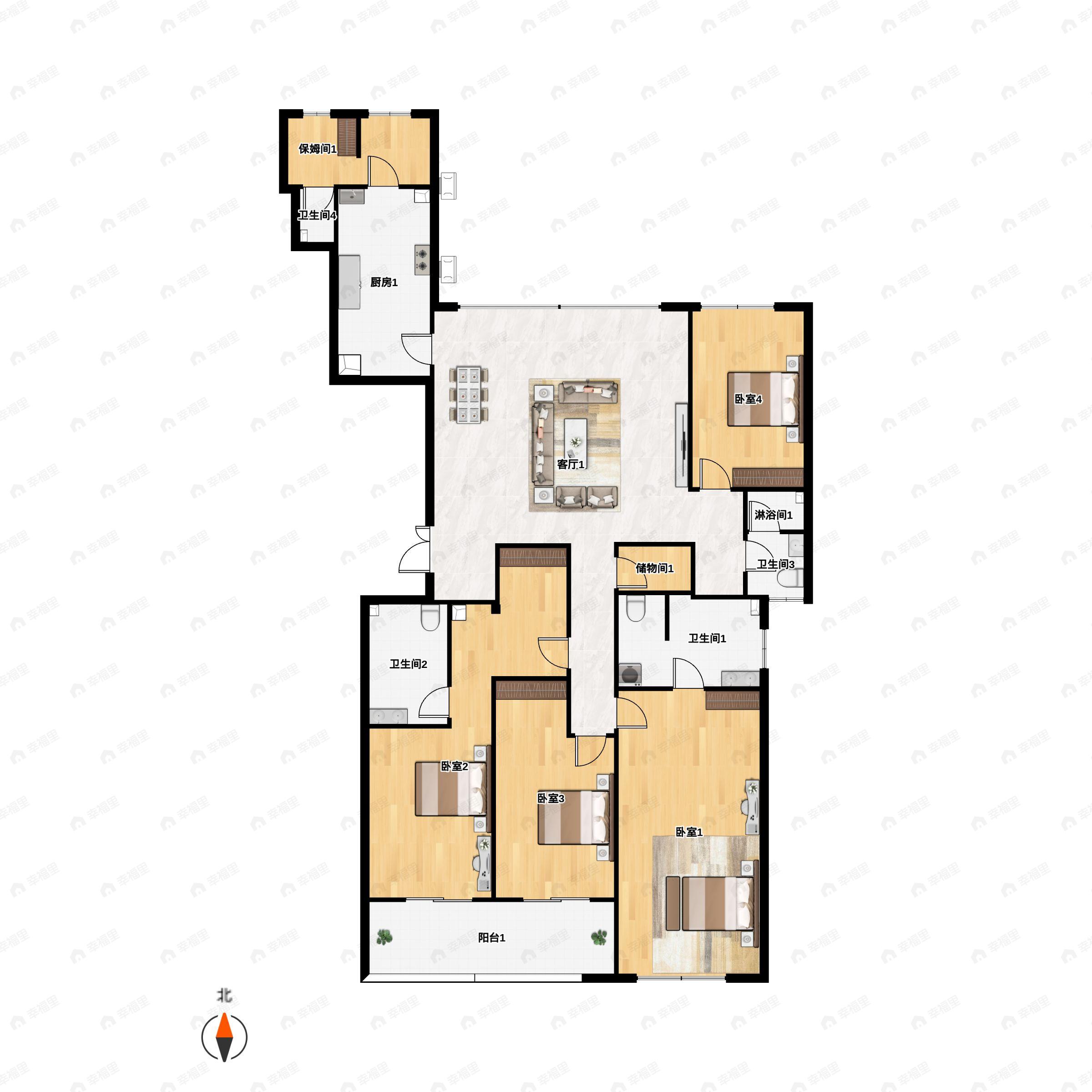5室2厅3卫建面176平南户型图