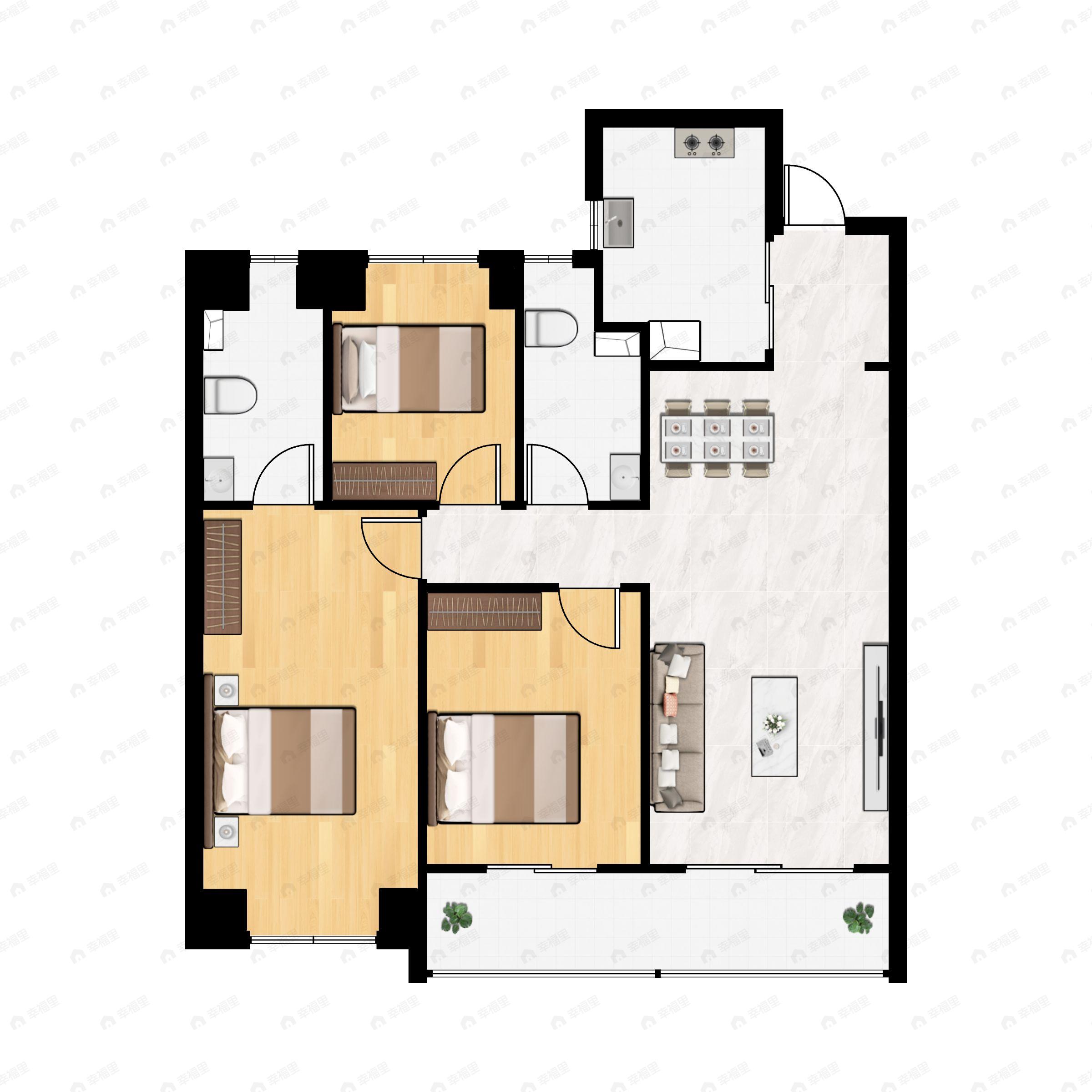 3室2厅2卫建面126平户型图