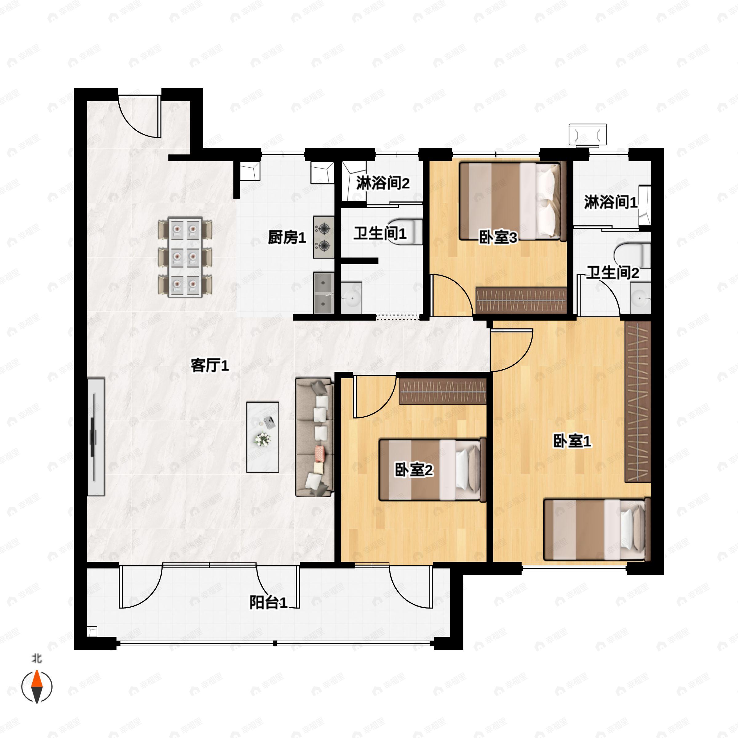 3室2厅2卫建面130平户型图
