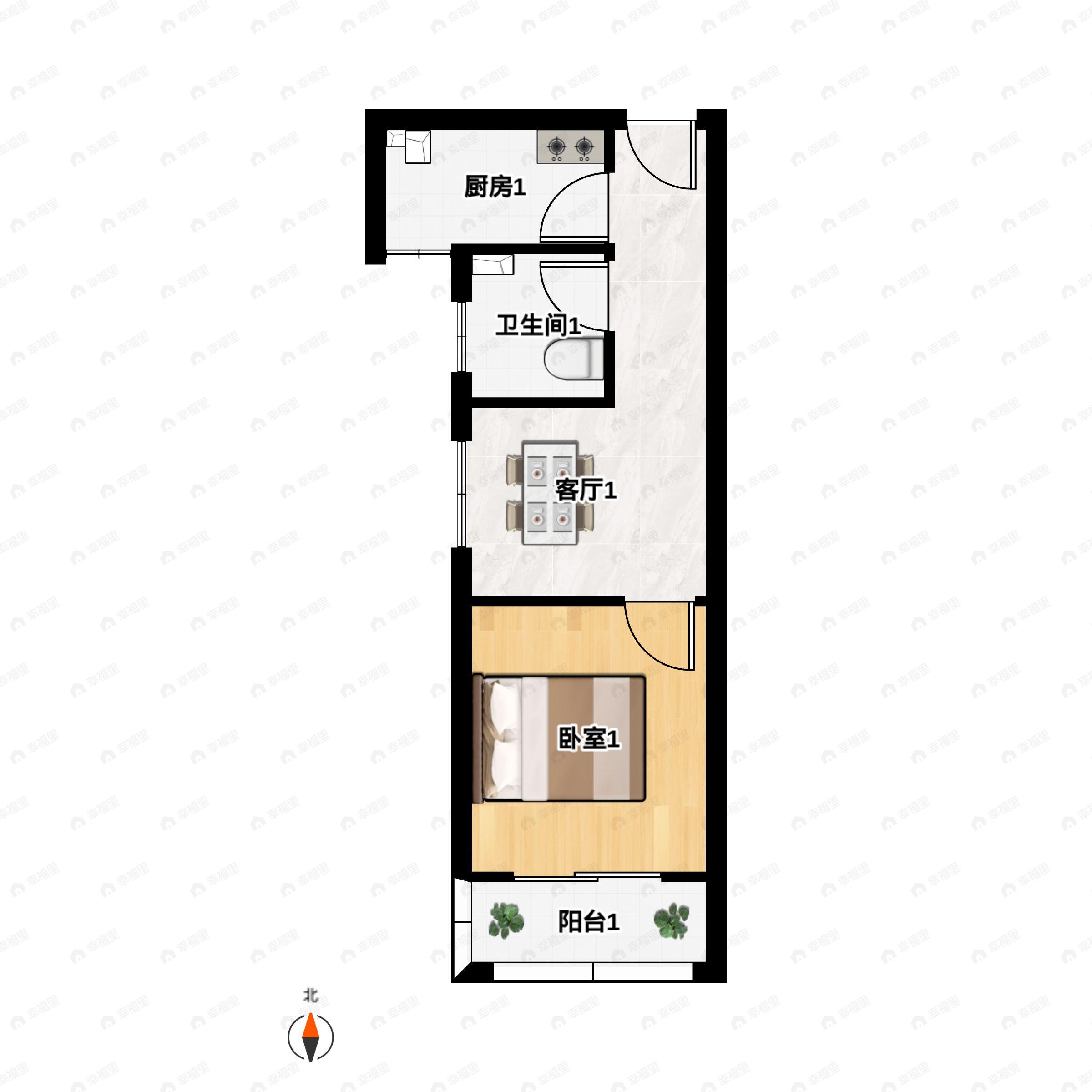 1室1厅1卫建面57平户型图