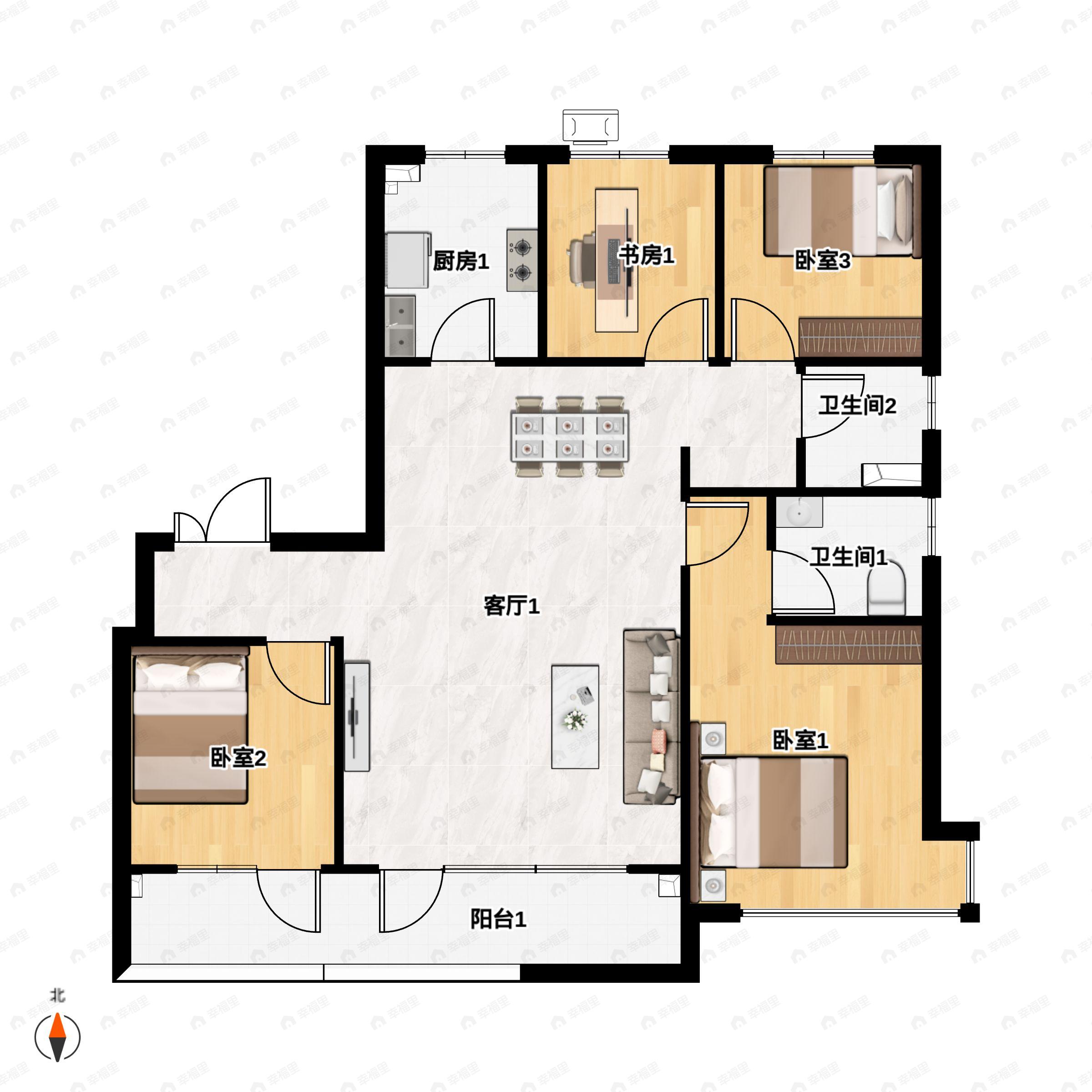 4室2厅2卫建面148平户型图