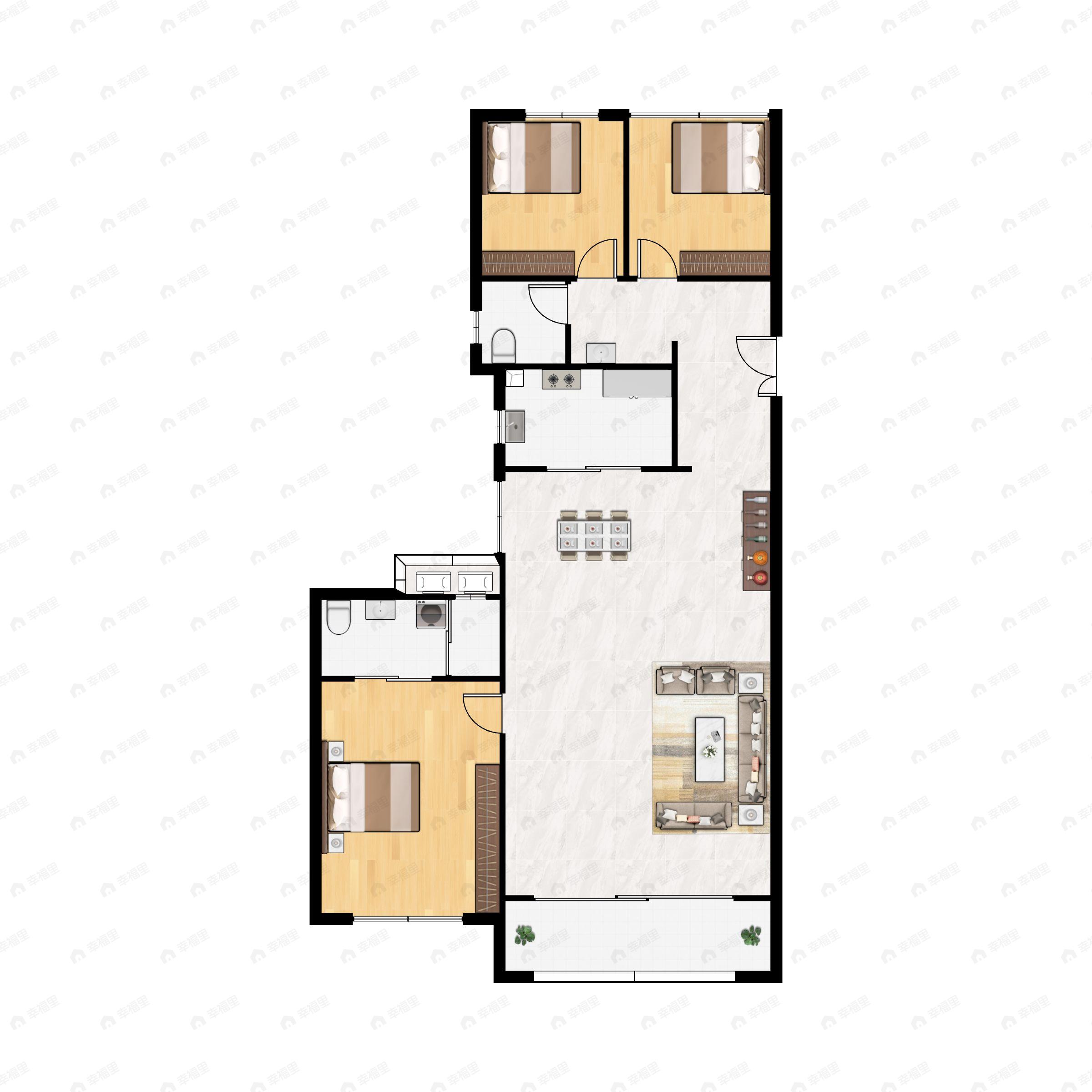 3室2厅2卫建面135m²南户型图