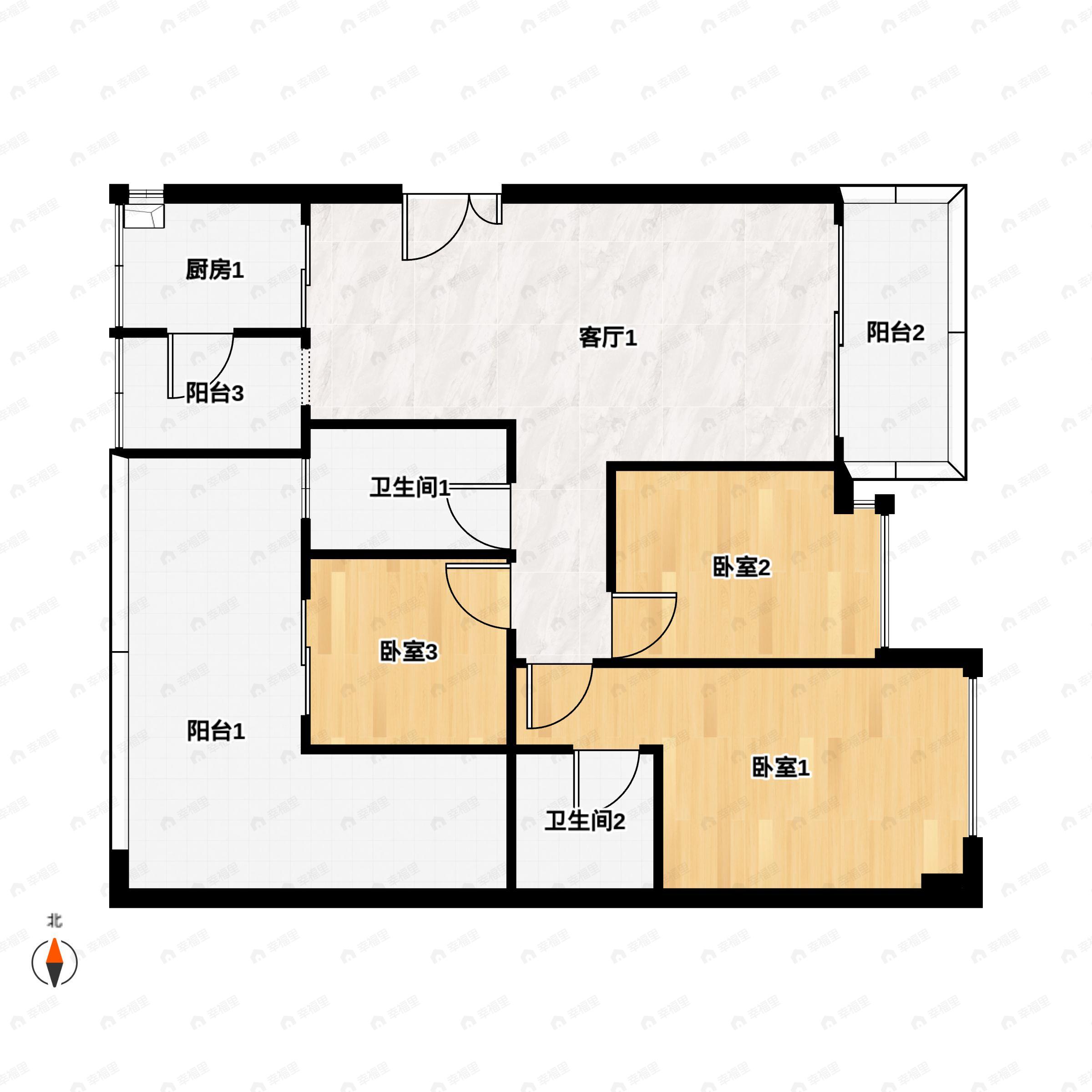 3室2厅2卫建面98平户型图