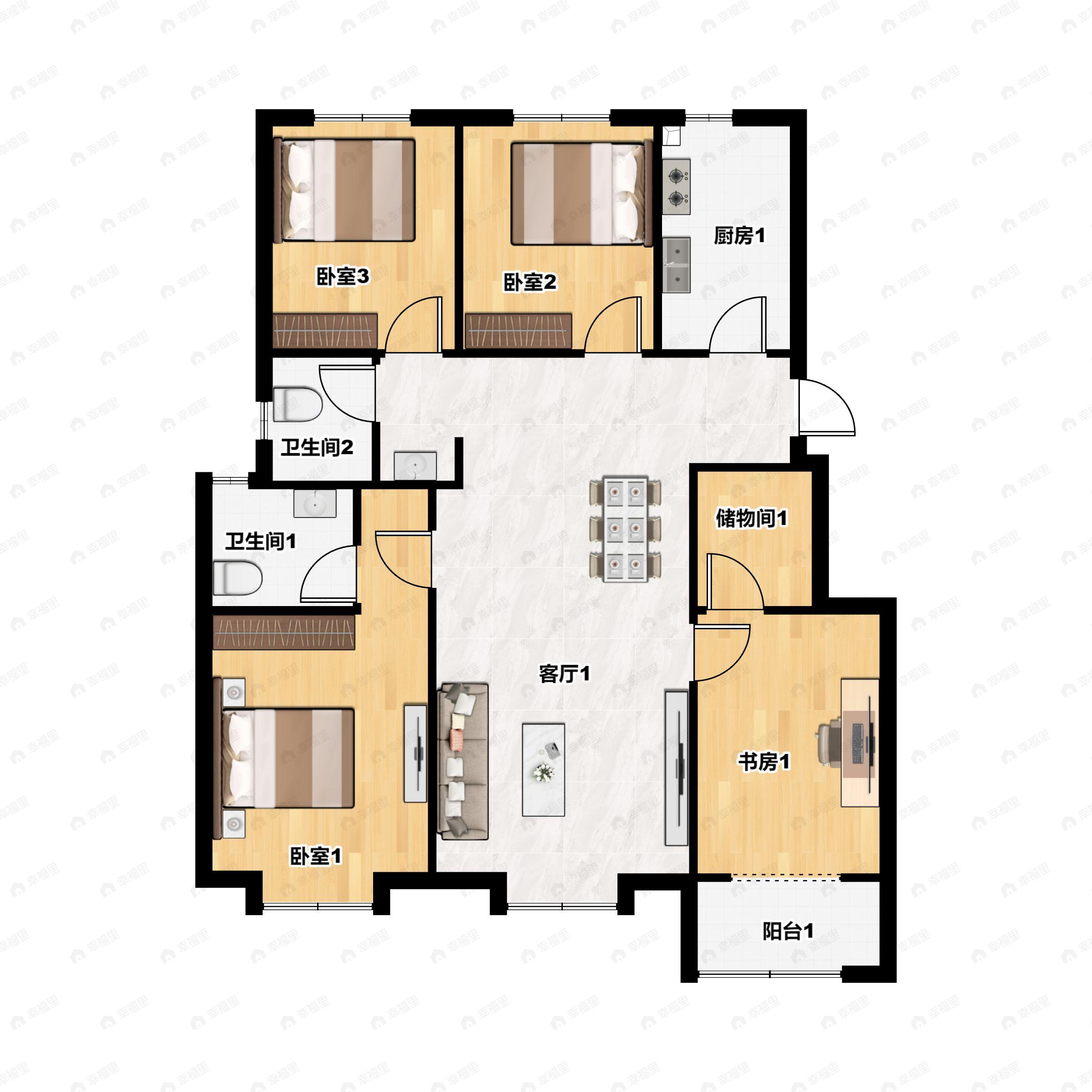 4室2厅2卫建面135平南|北户型图