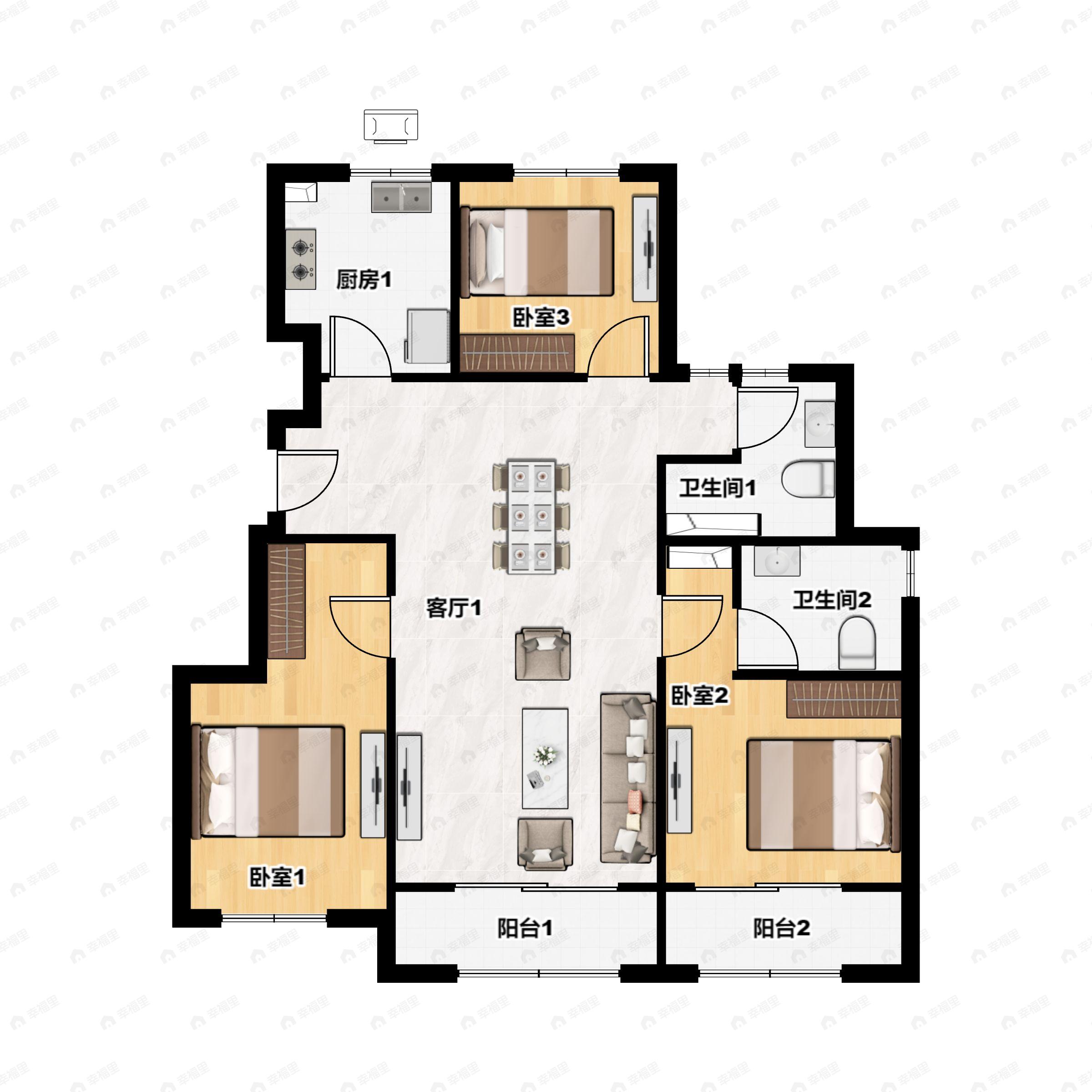 3室2厅2卫建面115m²北|南户型图