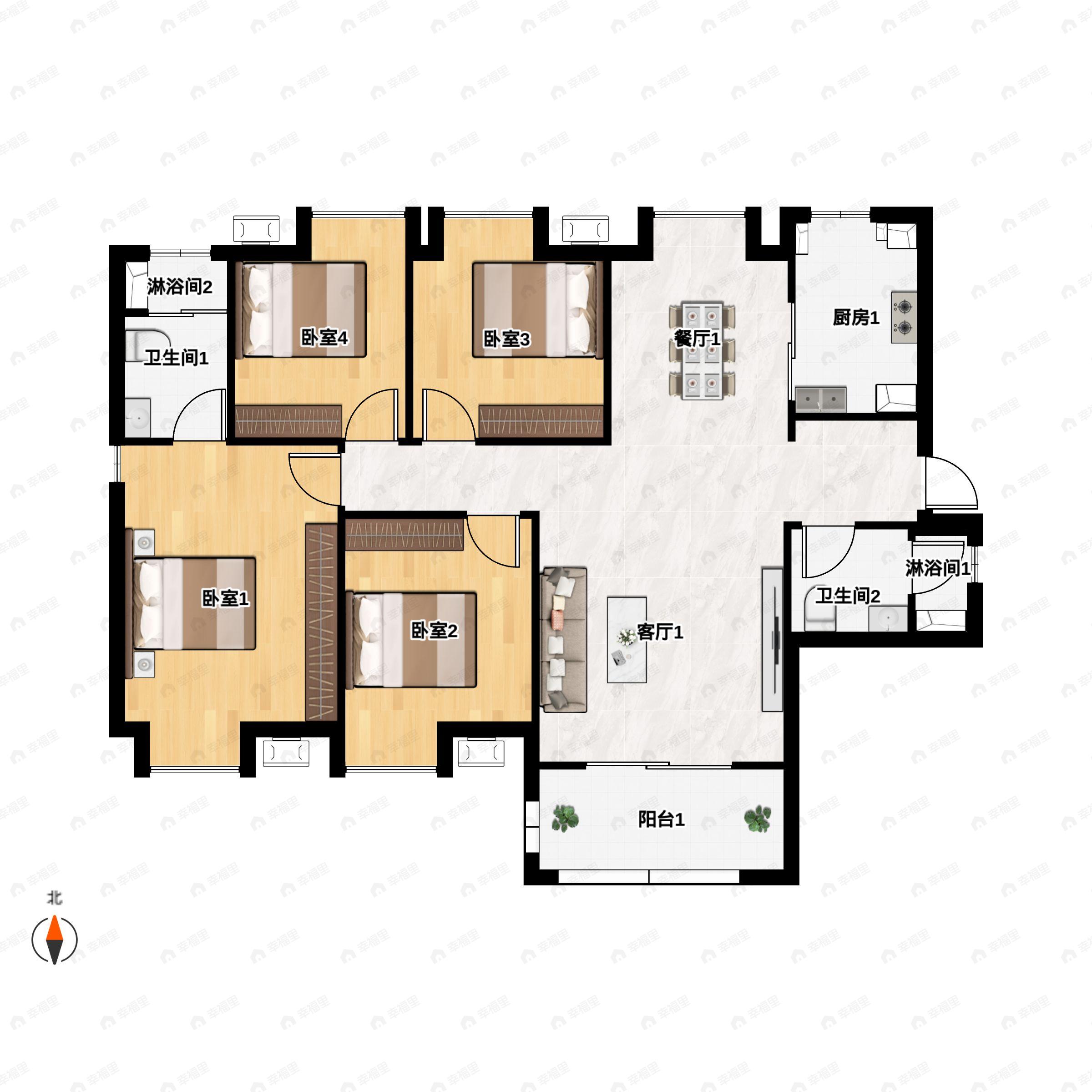 4室2厅2卫建面141平undefined户型图