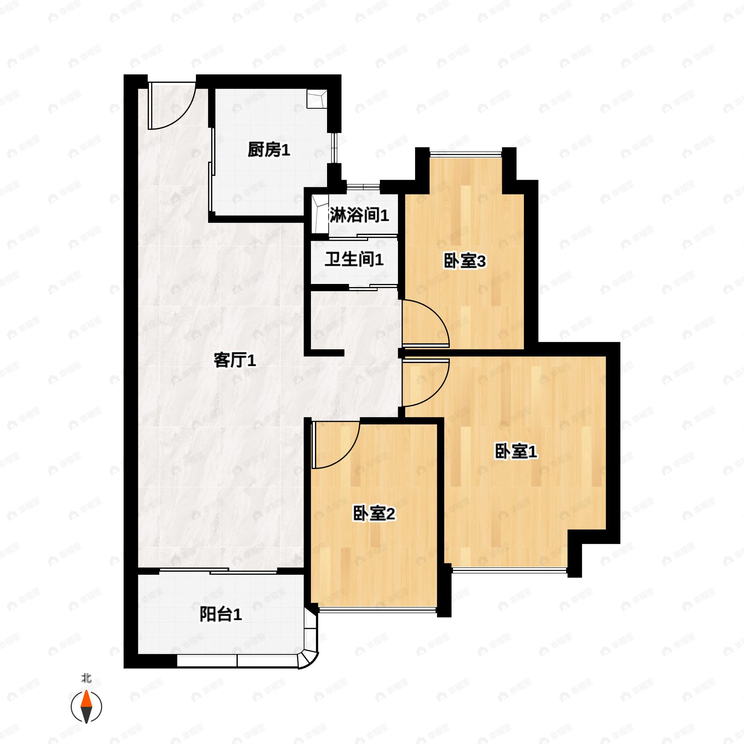 3室2厅2卫建面90平undefined户型图