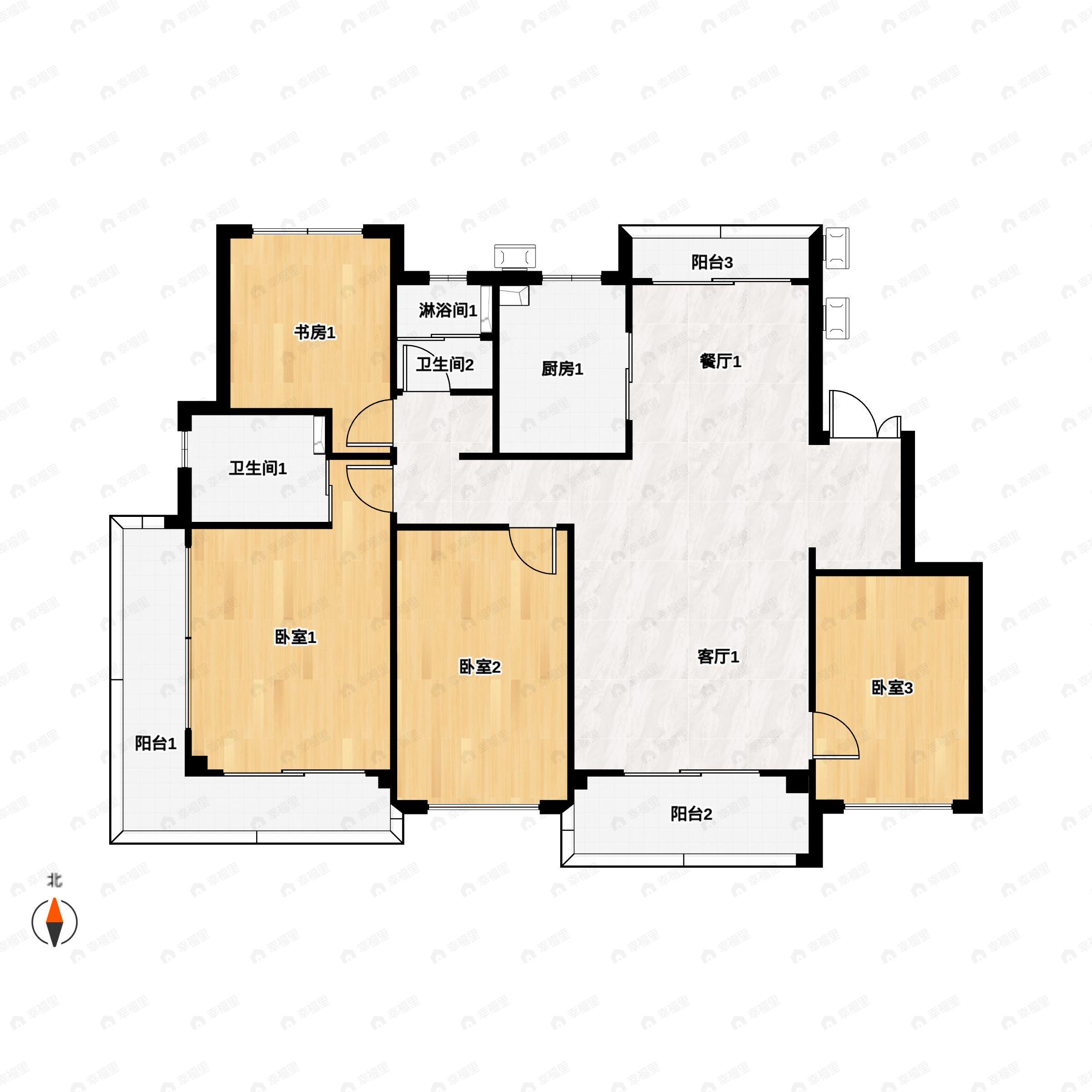4室2厅2卫建面139平南户型图