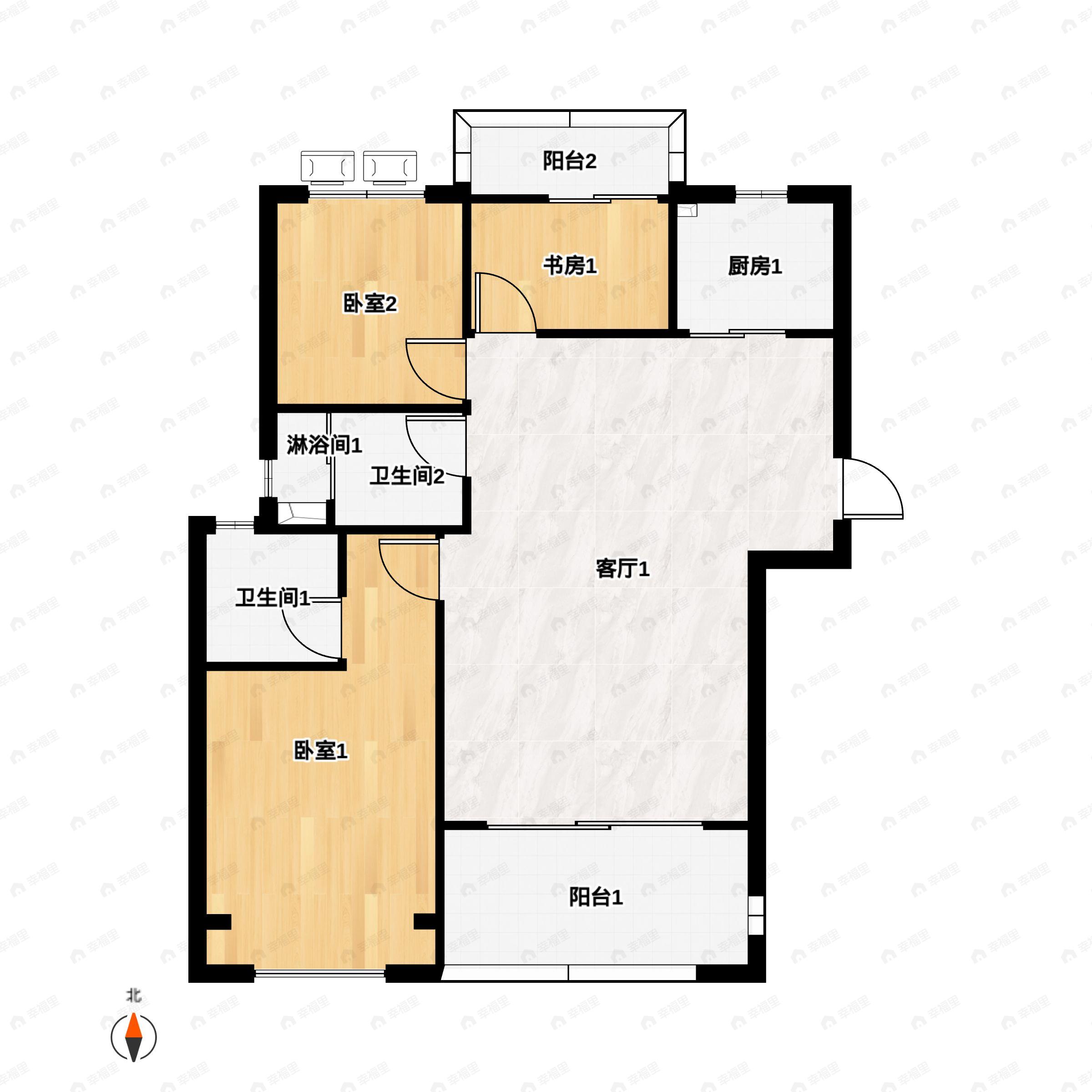 3室2厅2卫建面126平户型图
