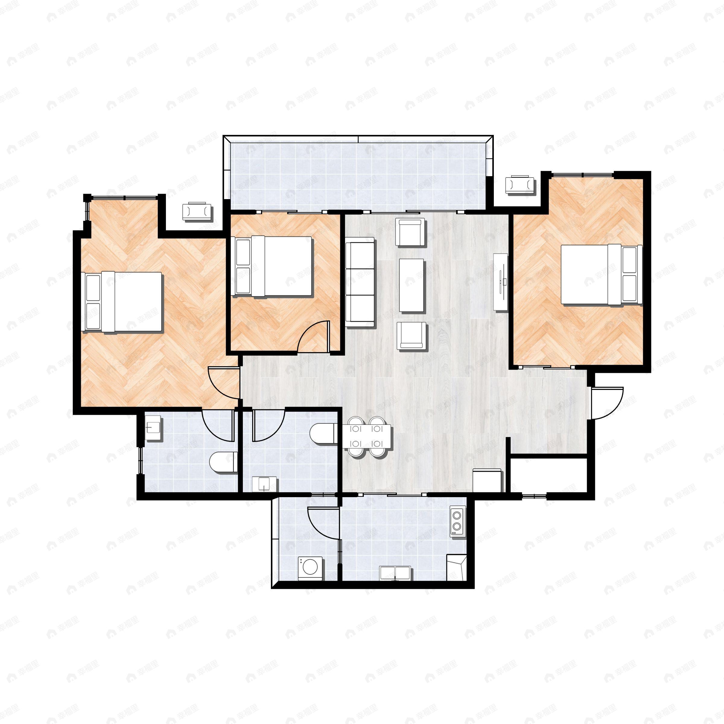 3室2厅2卫建面85平户型图