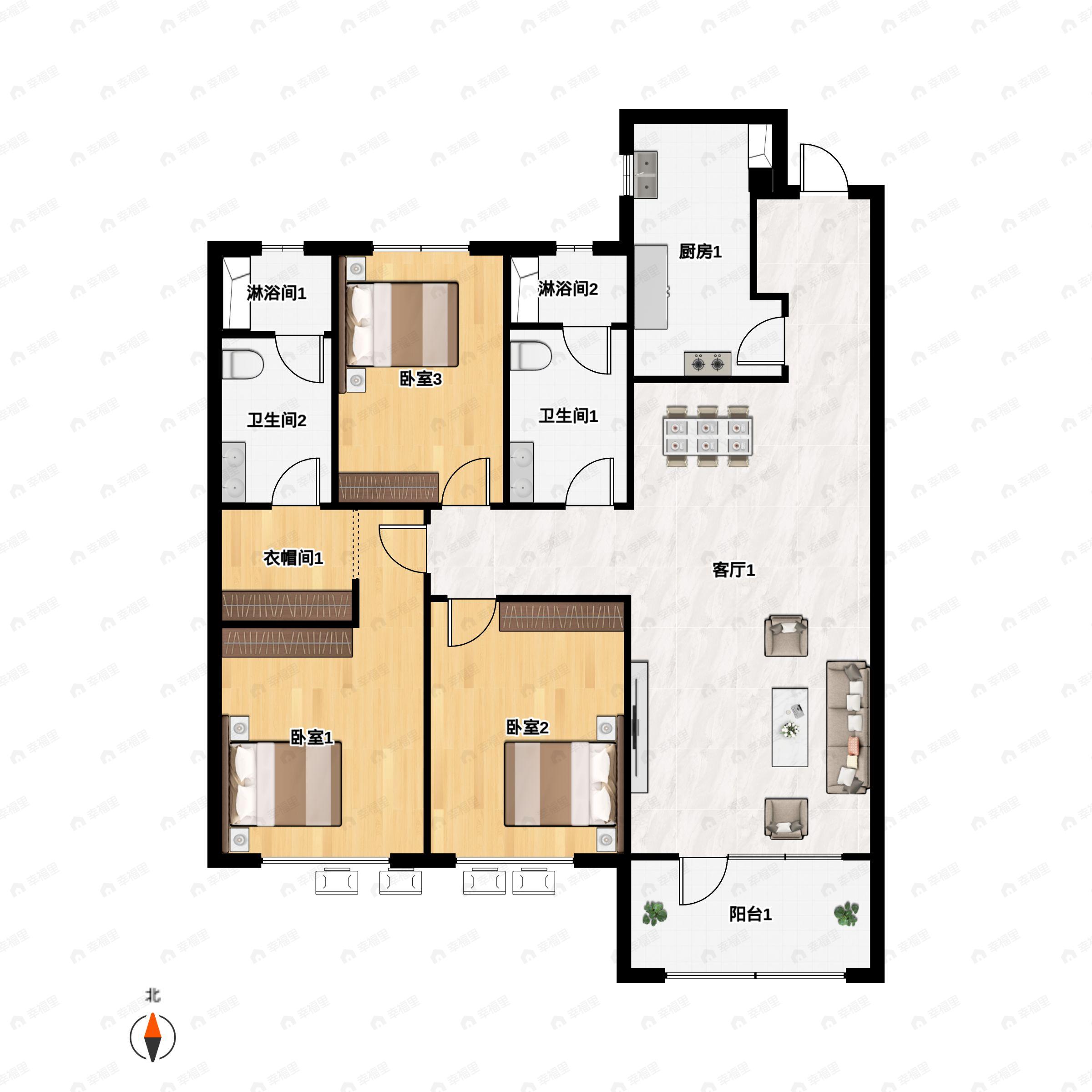 融创观澜壹号3室2厅2卫户型图