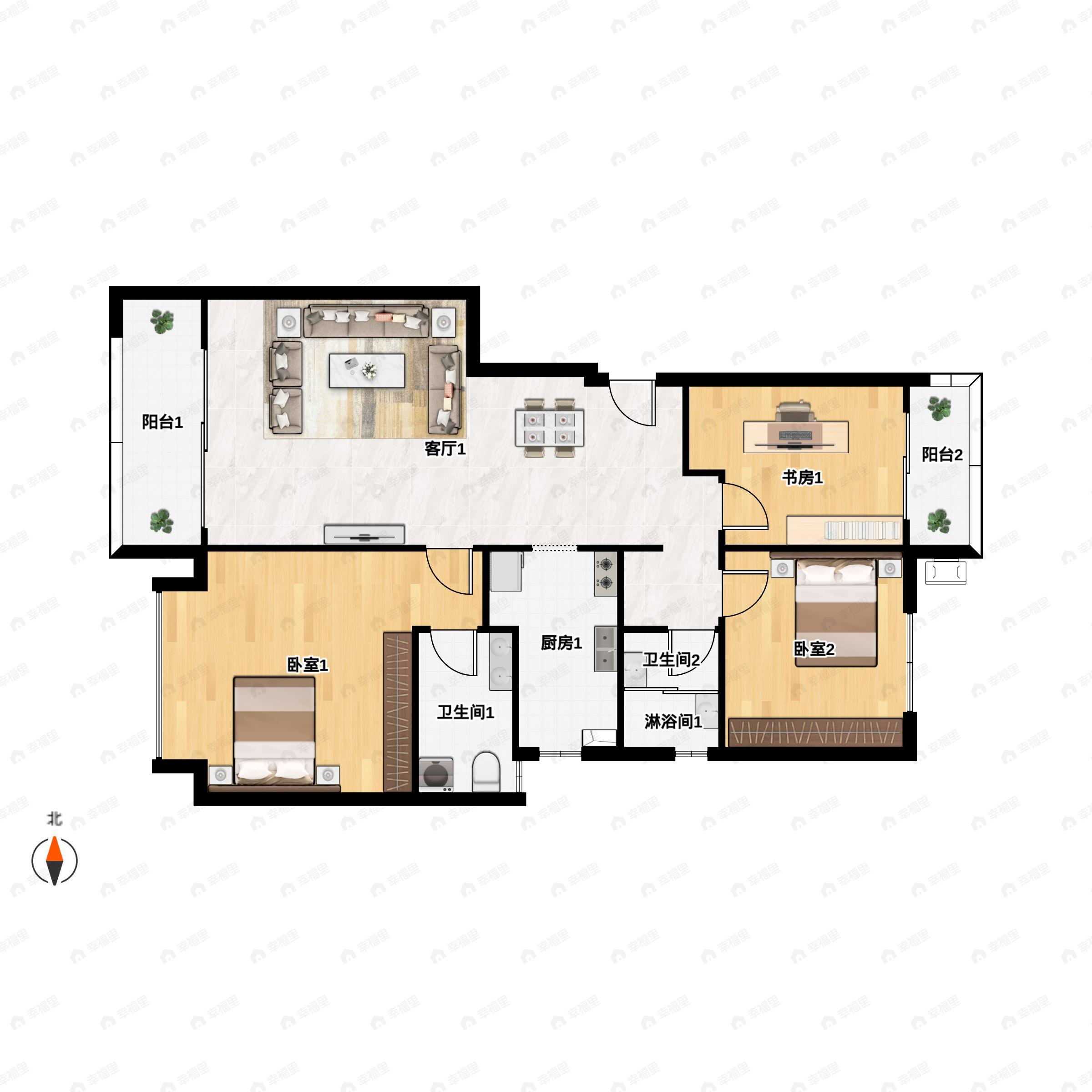 3室2厅2卫建面99平户型图