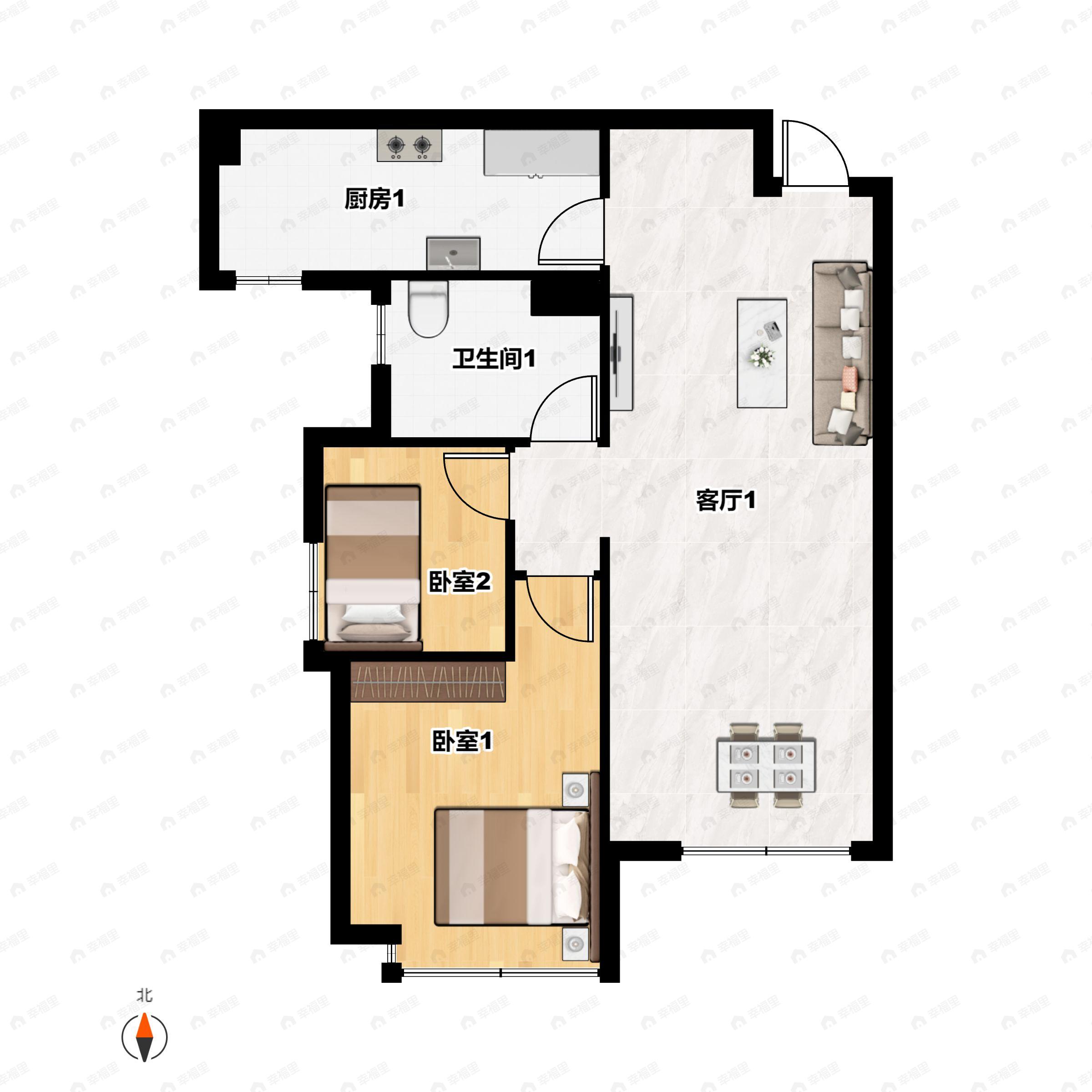 恒大文化旅游城2室2厅1卫户型图