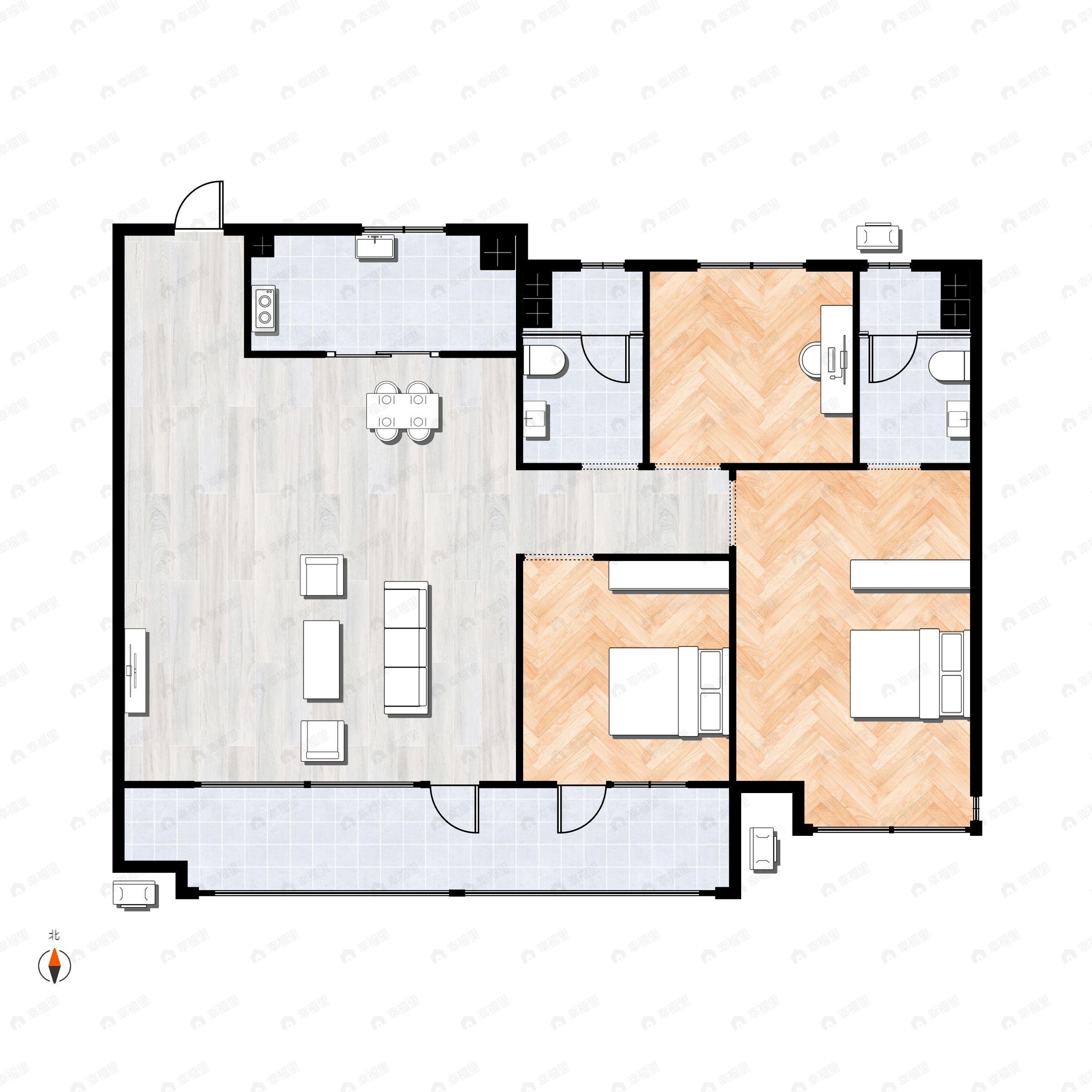 3室2厅2卫建面132平户型图