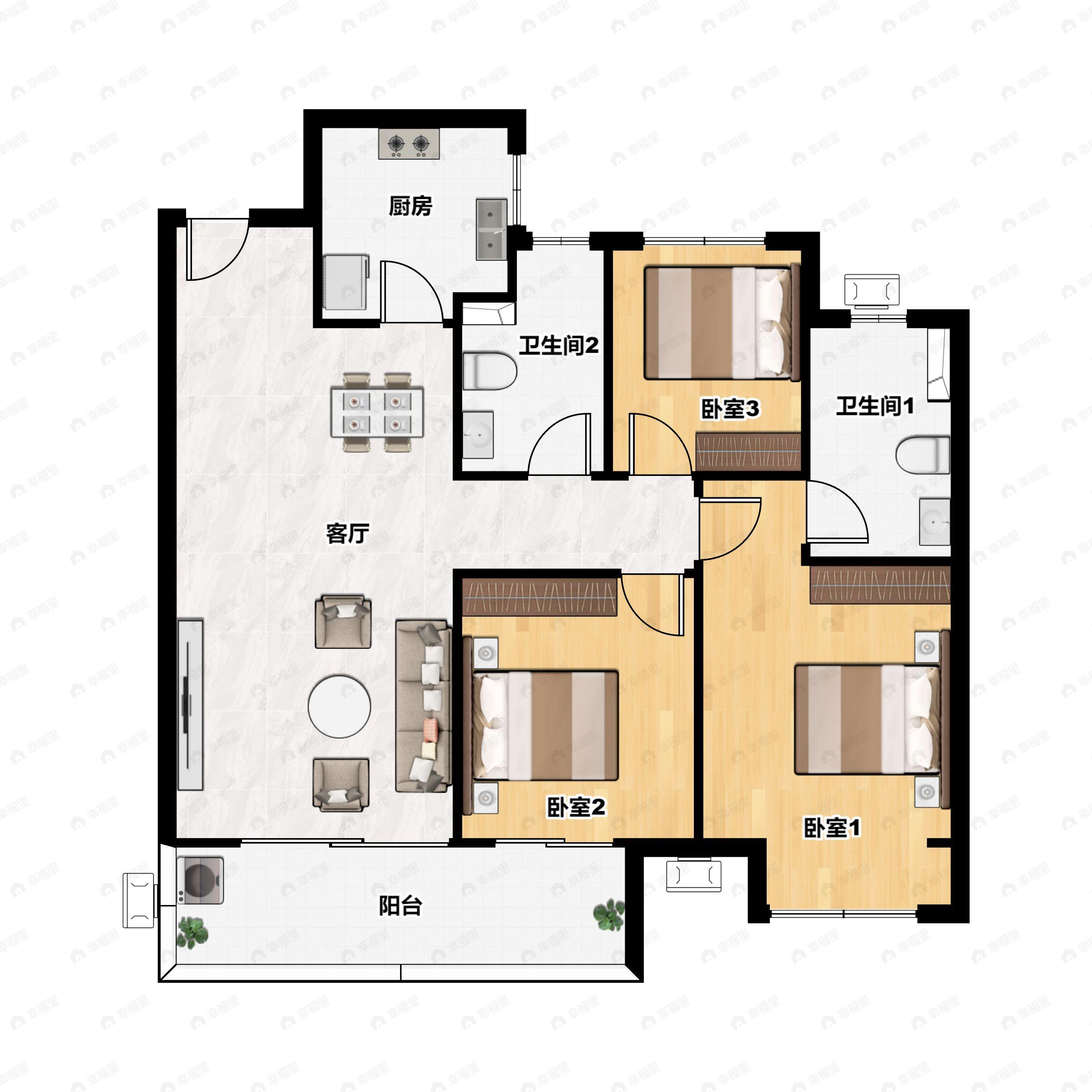 3室2厅2卫建面99平户型图