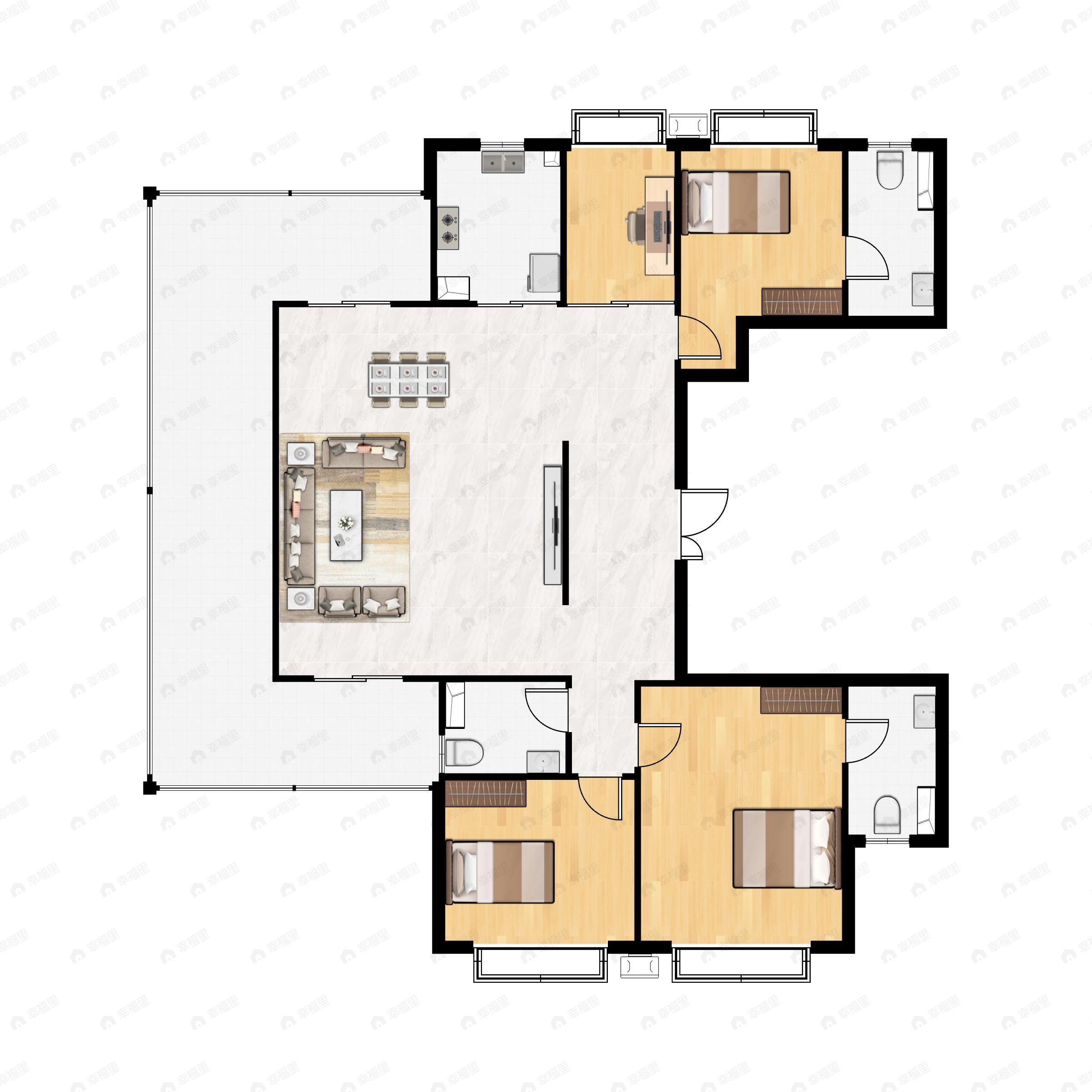 4室2厅3卫建面176平西南户型图