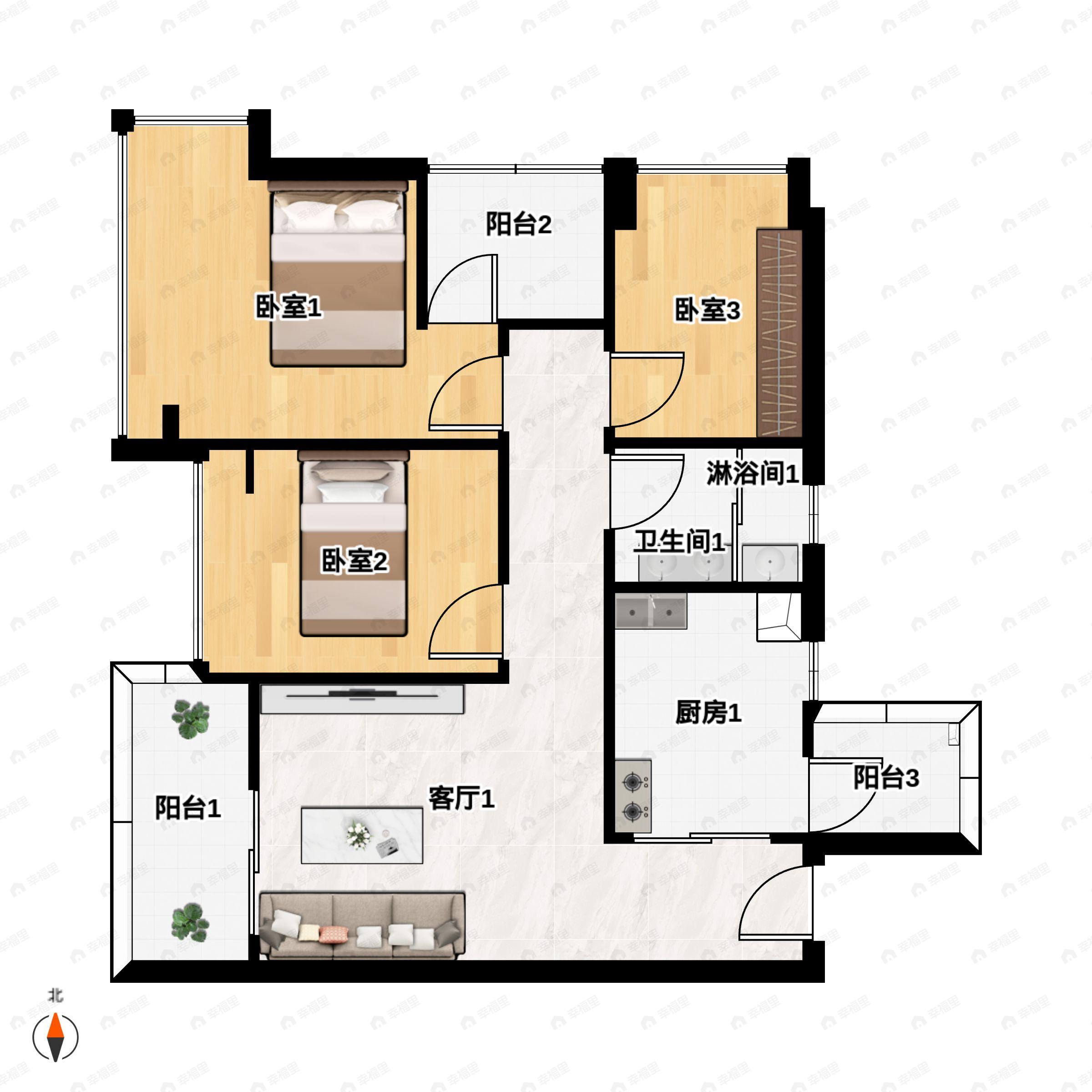 3室1厅1卫建面83平户型图