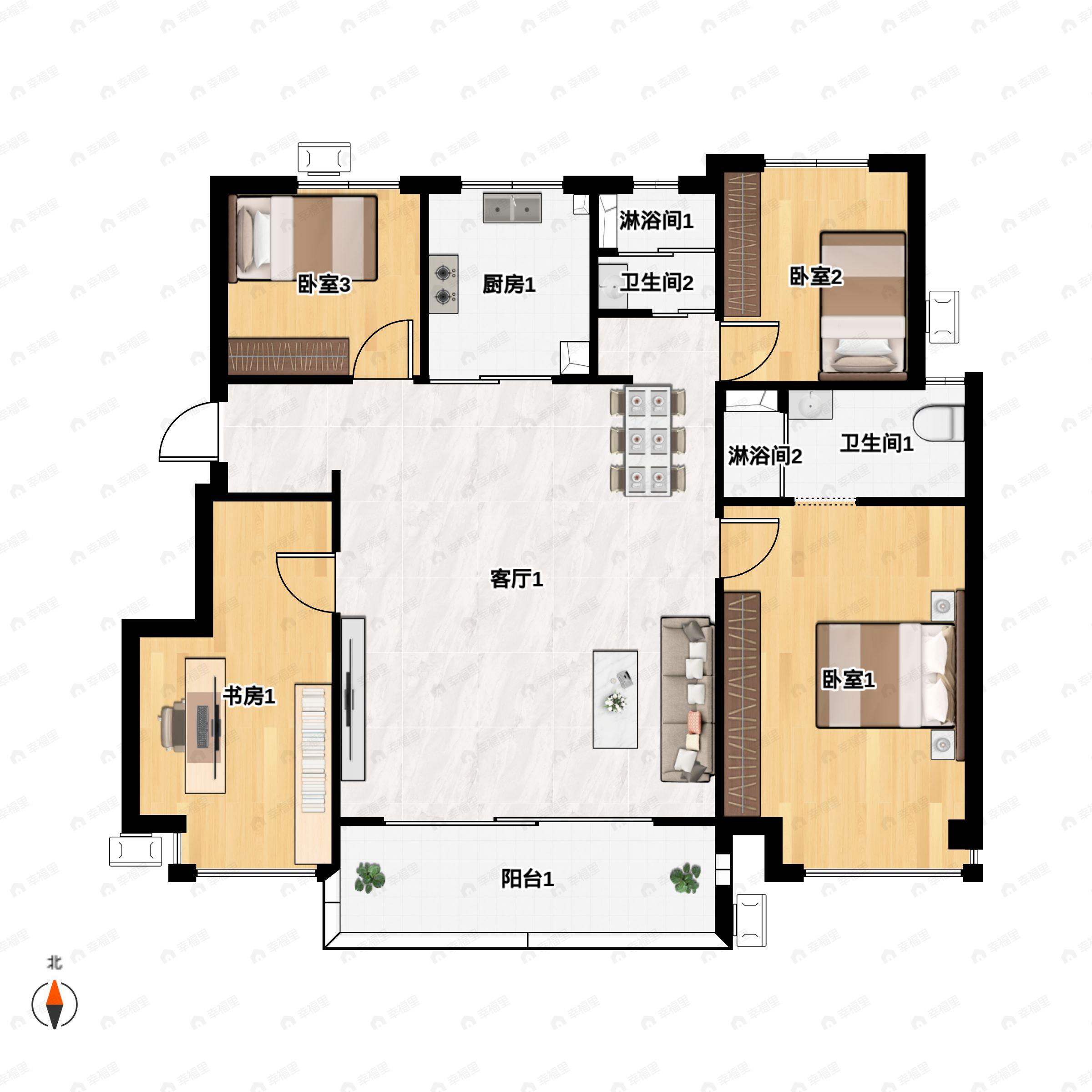 4室2厅2卫建面128平户型图