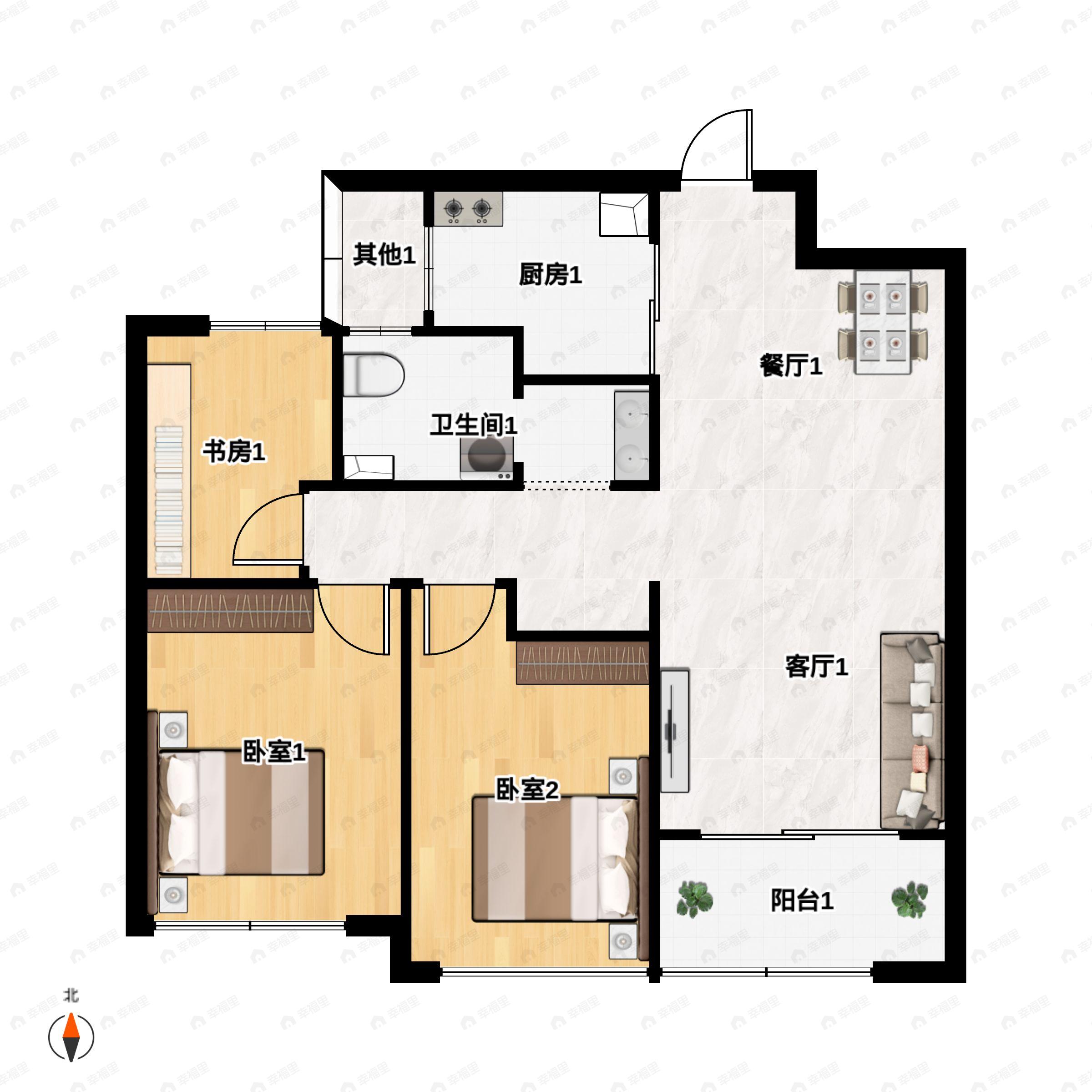 3室2厅1卫建面108平户型图