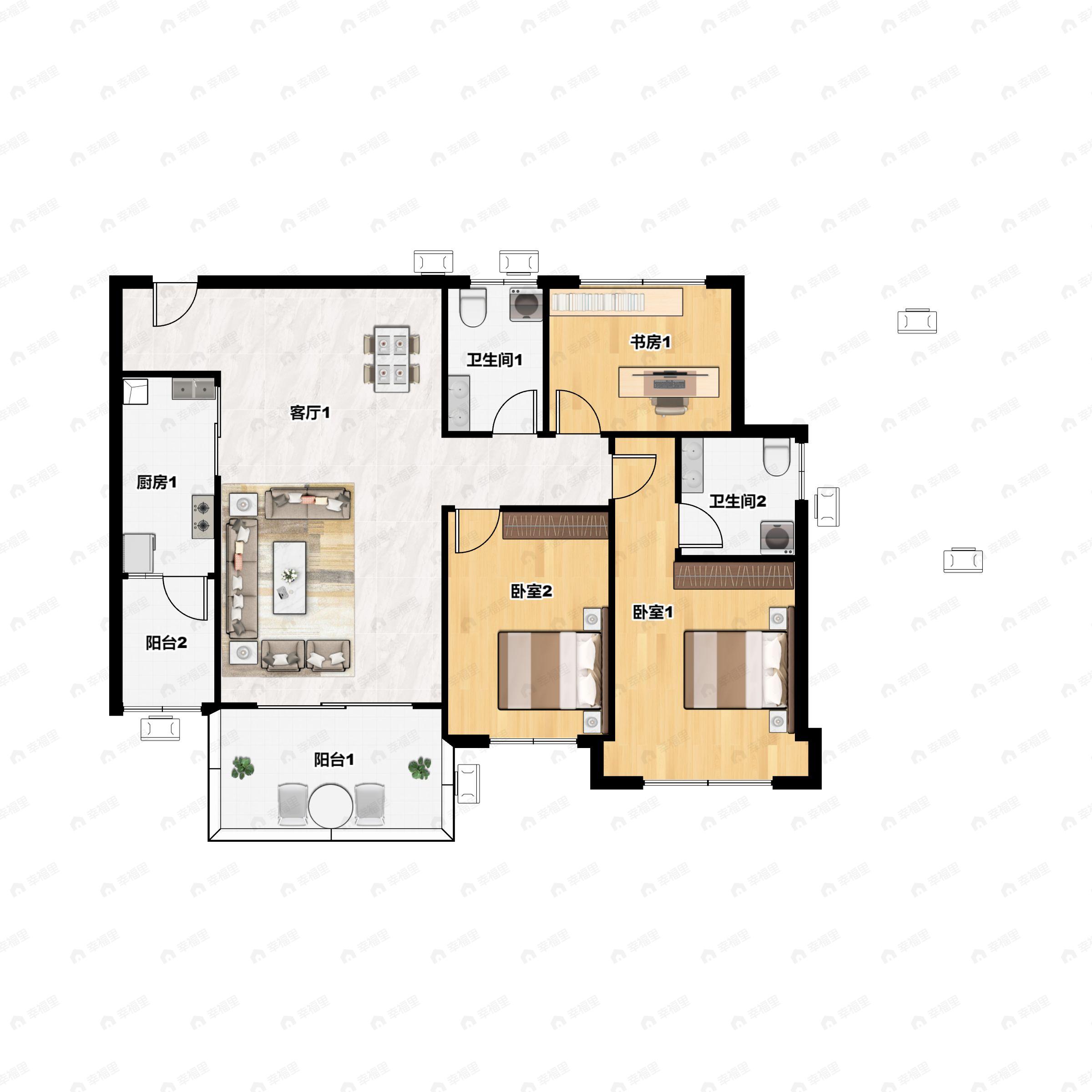 建实华都花园3室2厅2卫户型图