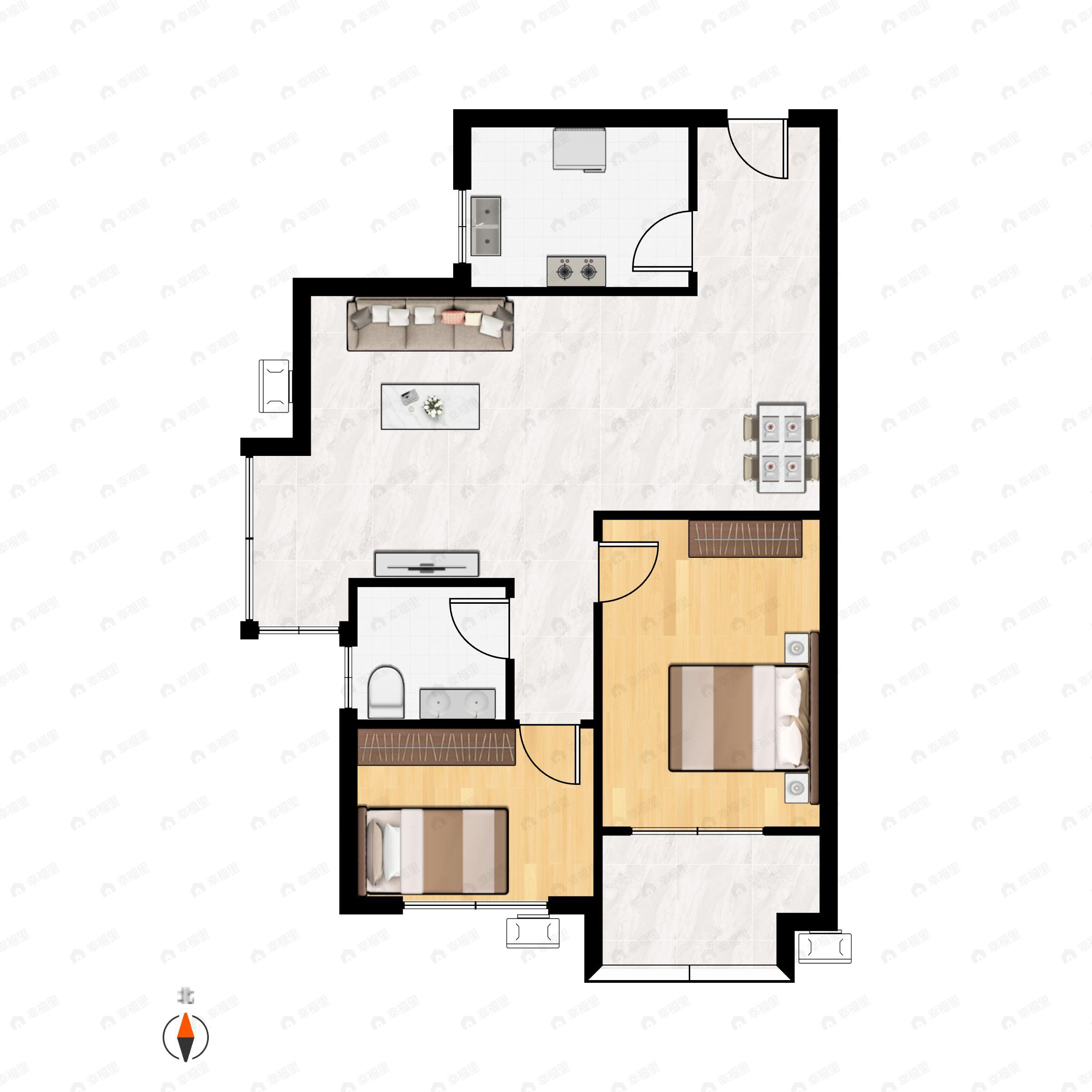 易道郡玫瑰公馆二期2室2厅1卫户型图