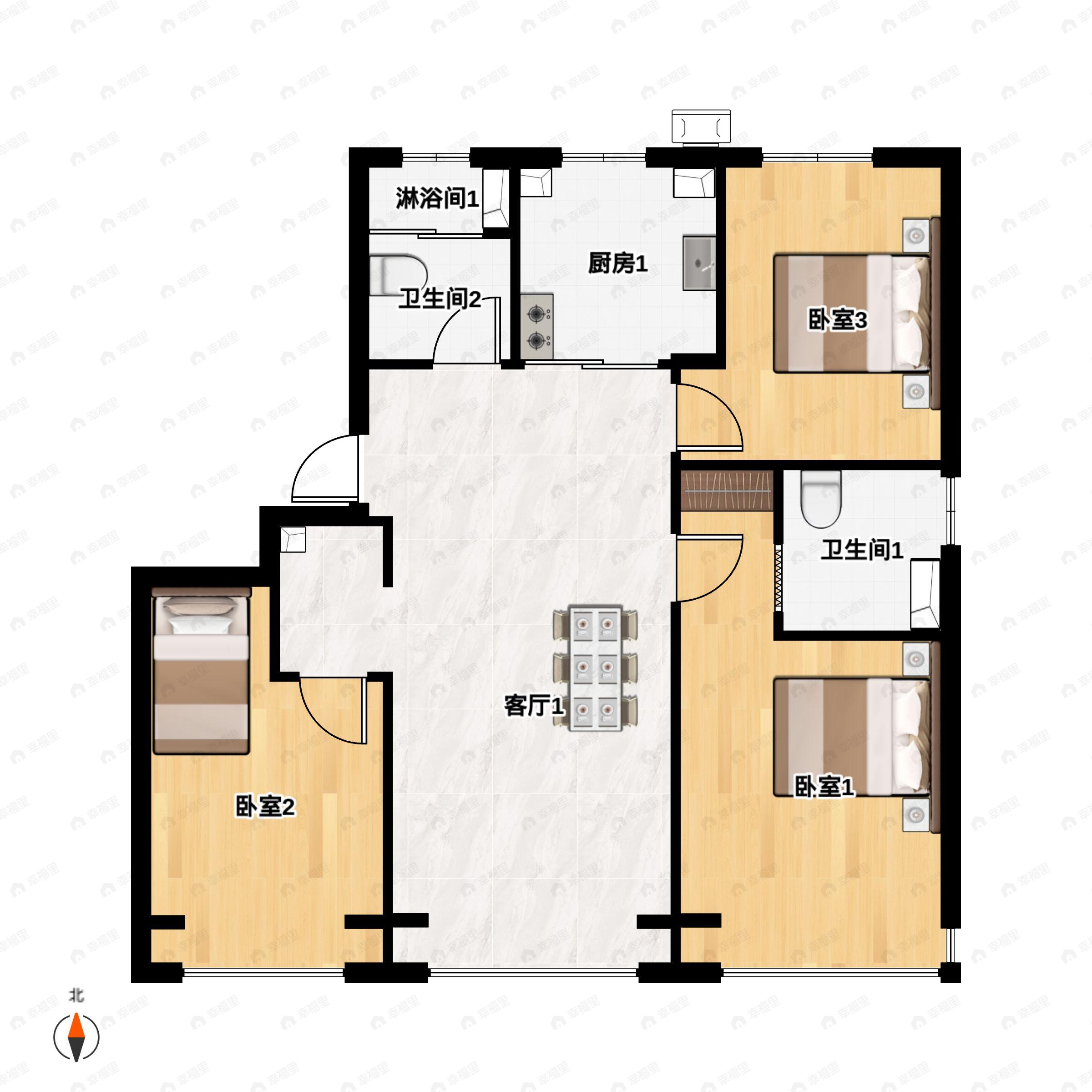 北投晟景汀澜3室2厅2卫户型图