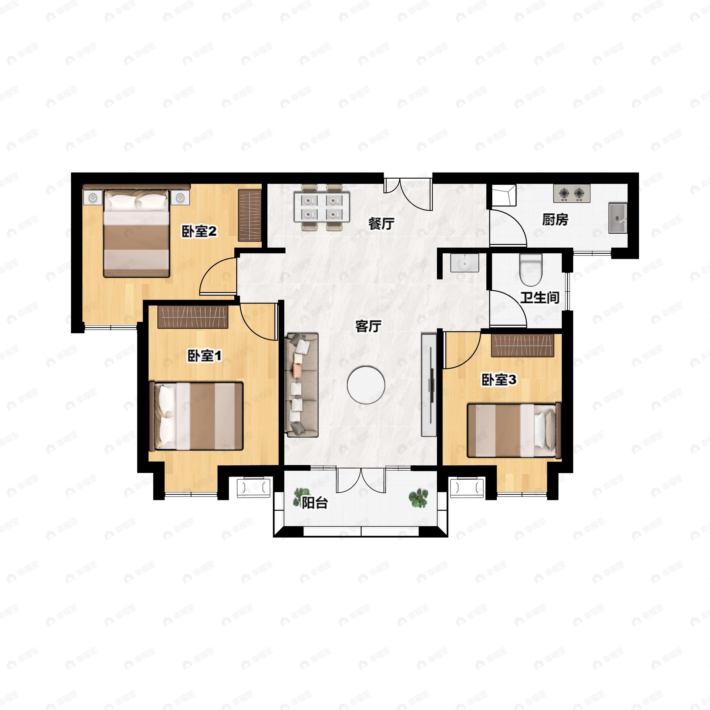 3室2厅1卫建面105平户型图